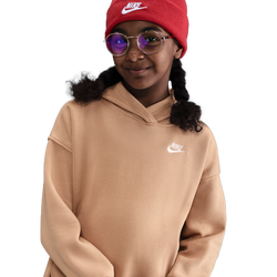 Girls' Grade School - Nike NSW Club Fleece Oversized PO Hoodie - Hemp/White/Hemp