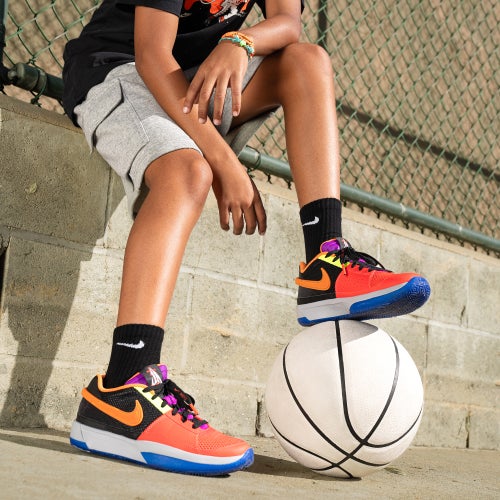 

Boys Nike Nike JA 1 - Boys' Grade School Basketball Shoe Black/Wolf Grey/Racer Blue Size 03.5