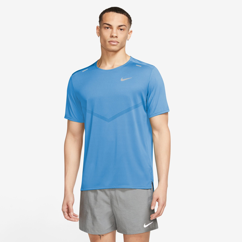 

Nike Mens Nike Dri-Fit Rise 365 Short Sleeve T-Shirt - Mens Silver/Blue Size S