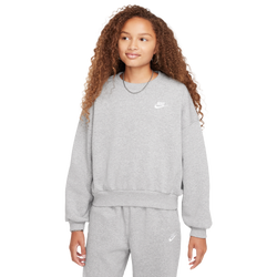 Girls' Grade School - Nike NSW Club Fleece Boxy Crew LBR - White/Dk Grey Heather