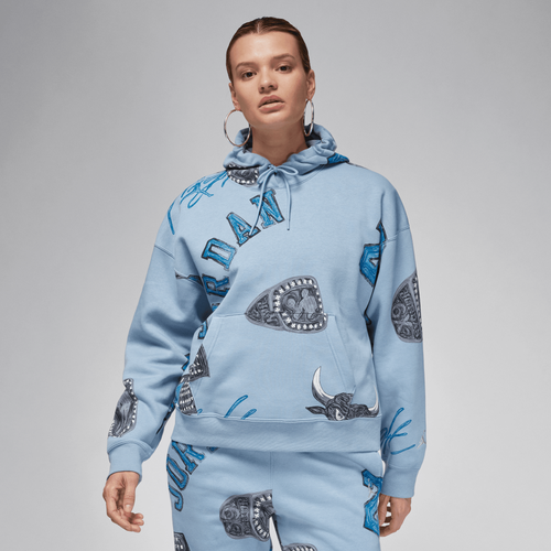 

Jordan Womens Jordan Brooklyn AOP Fleece Hoodie - Womens Blue/Sail Size XS