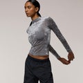 Cozi Ruched Mesh Top with Flocking - Cozi Gray