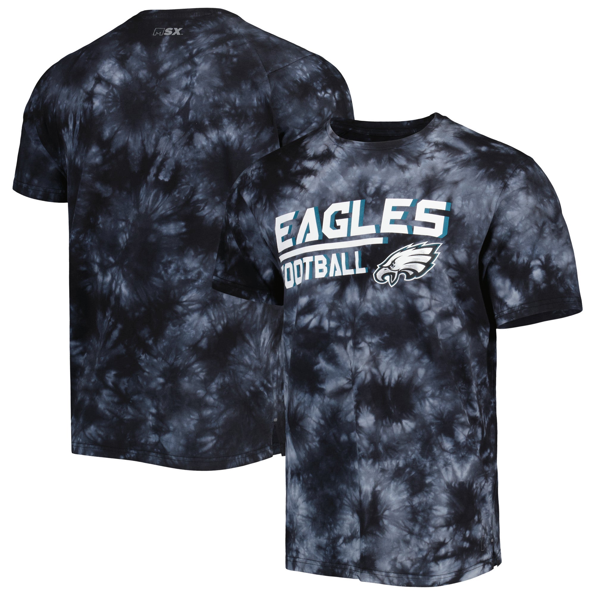 Men's MSX by Michael Strahan Black Philadelphia Eagles Recovery Tie-Dye T-Shirt Size: Medium