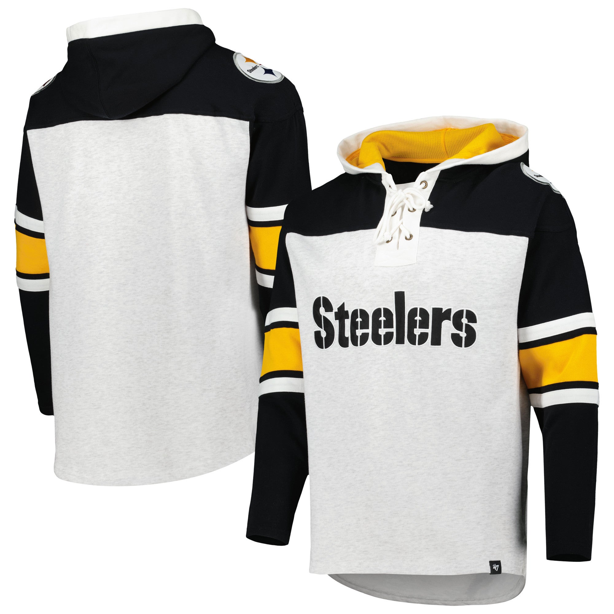 47 Brand Steelers Gridiron Lace-Up Pullover Hoodie - Men's