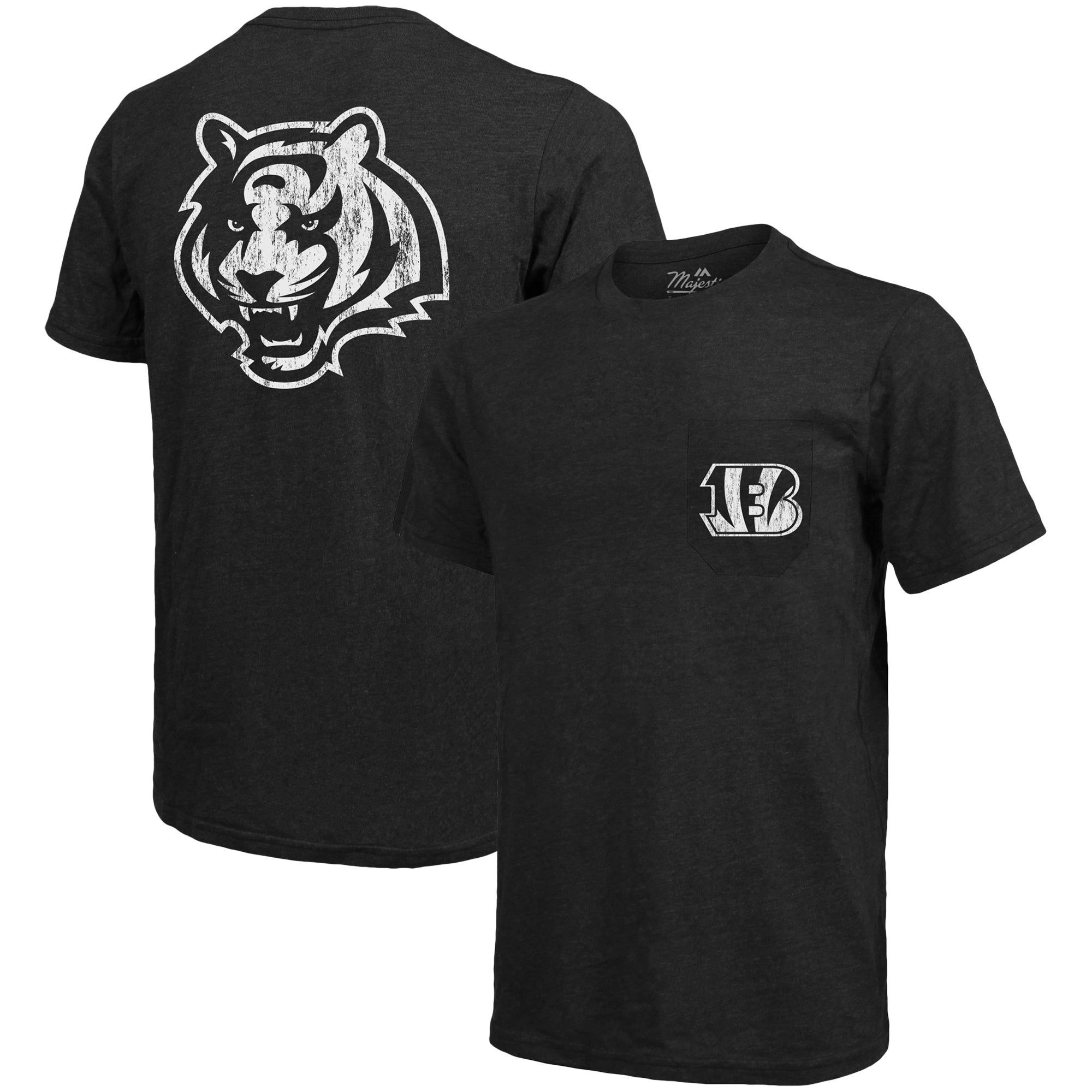 Cincinnati Bengals Majestic Threads Tri-Blend Pocket T-Shirt - Black Size: Small