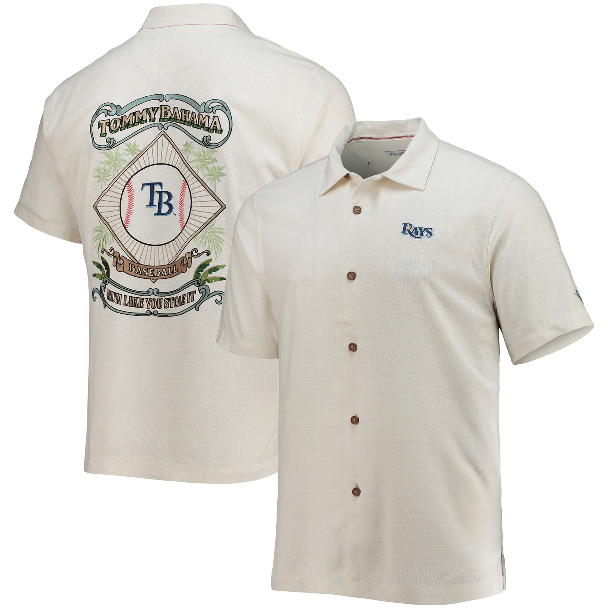 Tommy Bahama Men's Cream Atlanta Braves Baseball Camp Button-Up Shirt