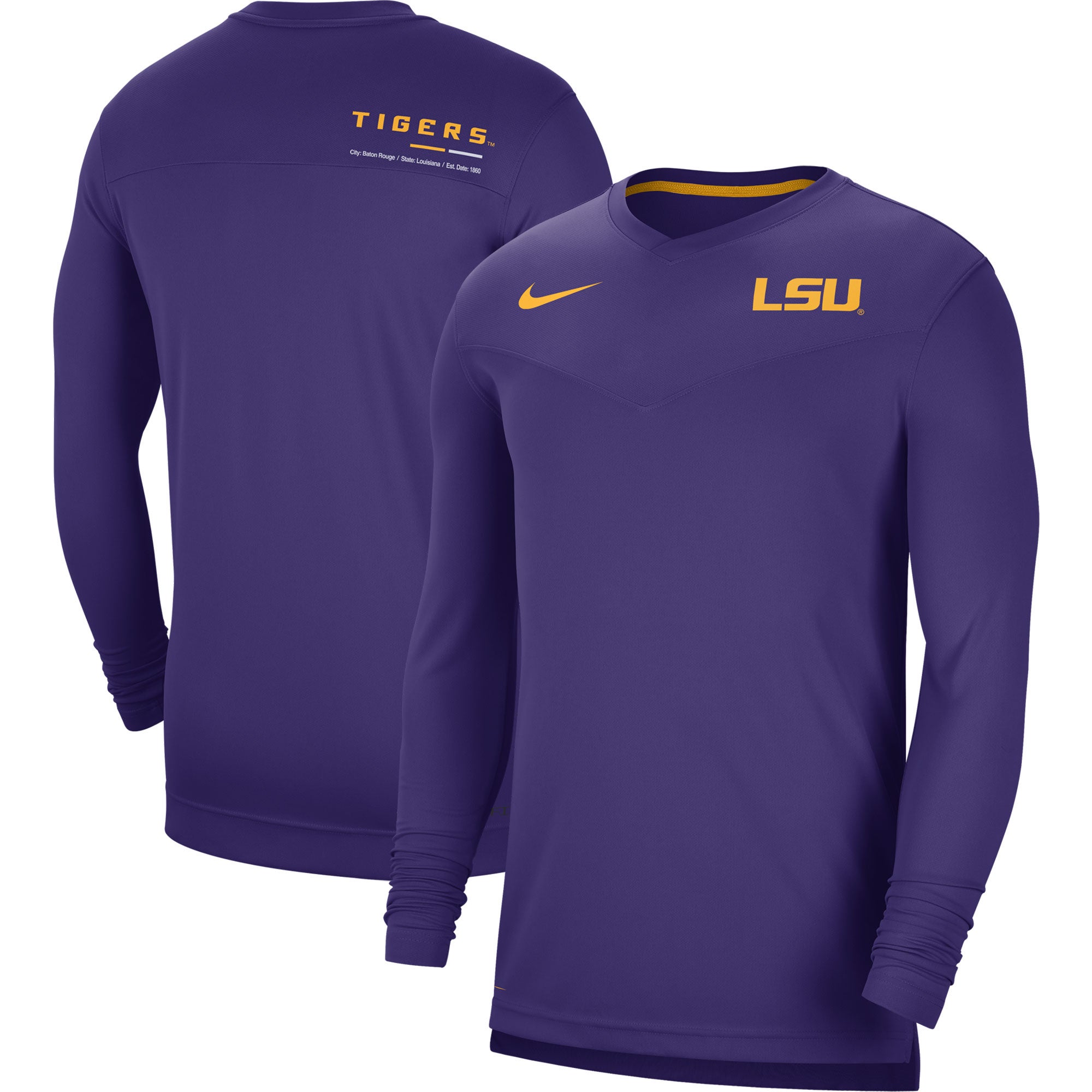 Nike LSU Coach Performance Long Sleeve V-Neck T-Shirt | Foot Locker