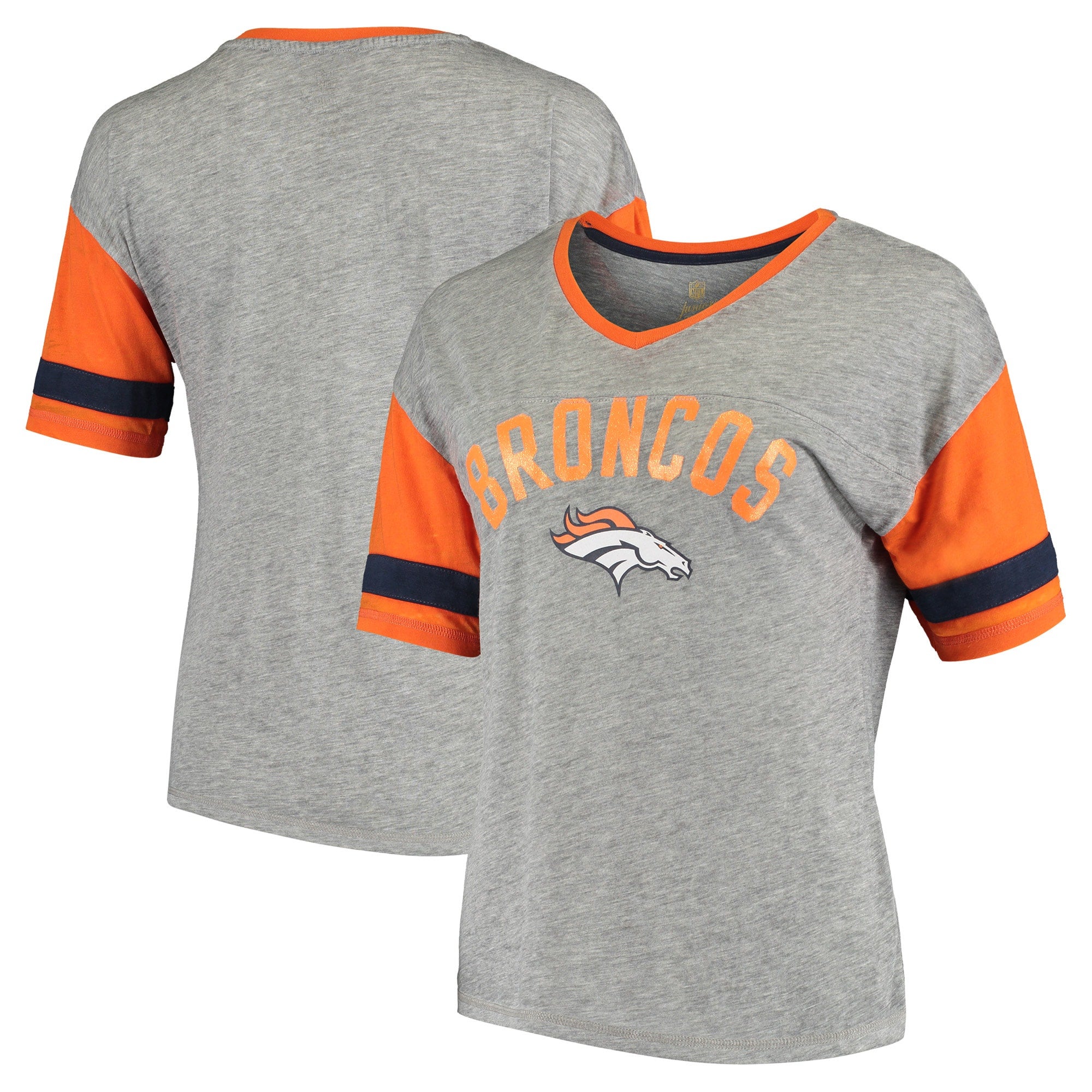 Ladies Denver Broncos Orange Pride Playing V Neck Short Sleeve Tee Shirt