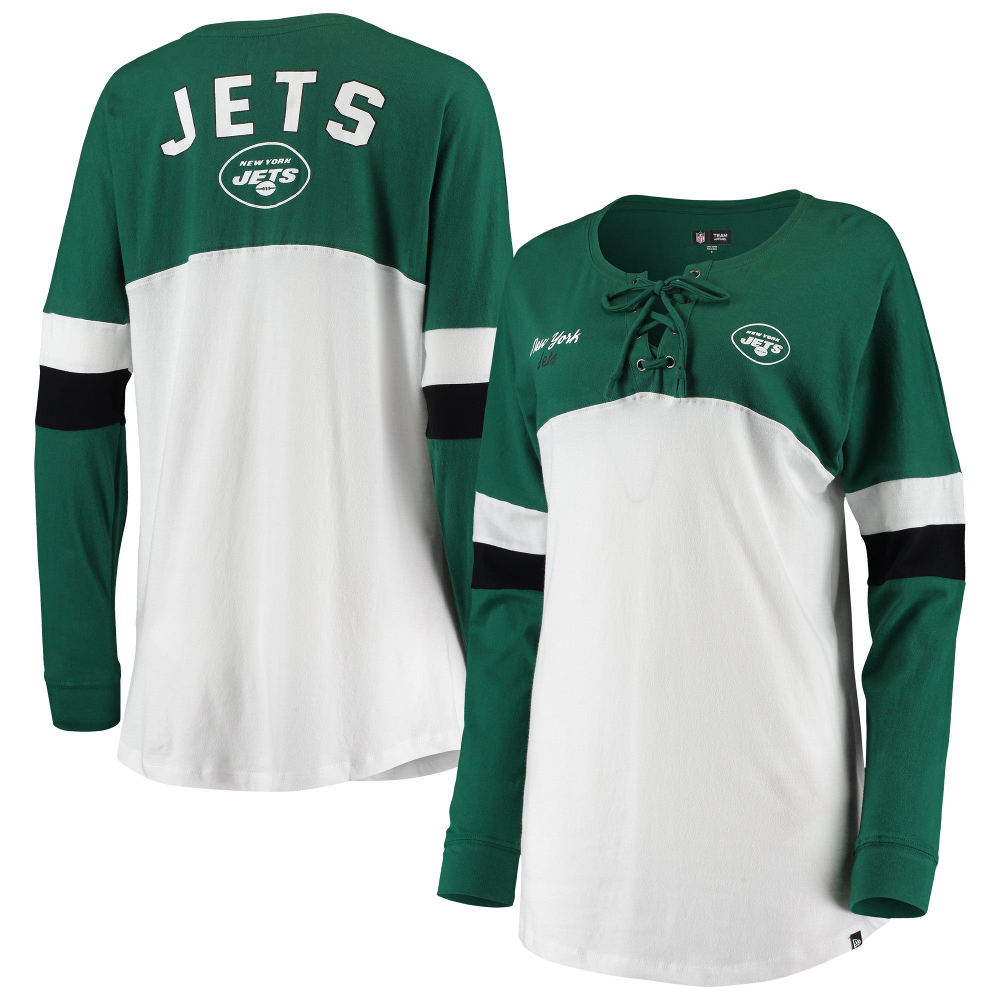 New Era Jets Athletic Varsity Lace-Up V-Neck L/S T-Shirt - Women's