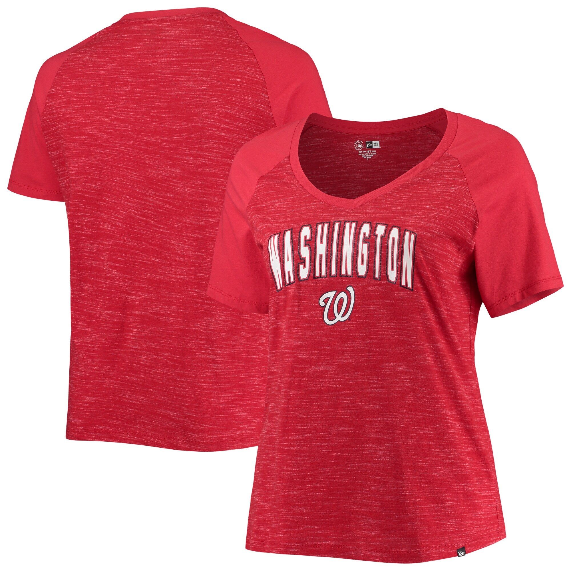 Women's Washington Nationals New Era Red Plus Size Raglan V-Neck T-Shirt