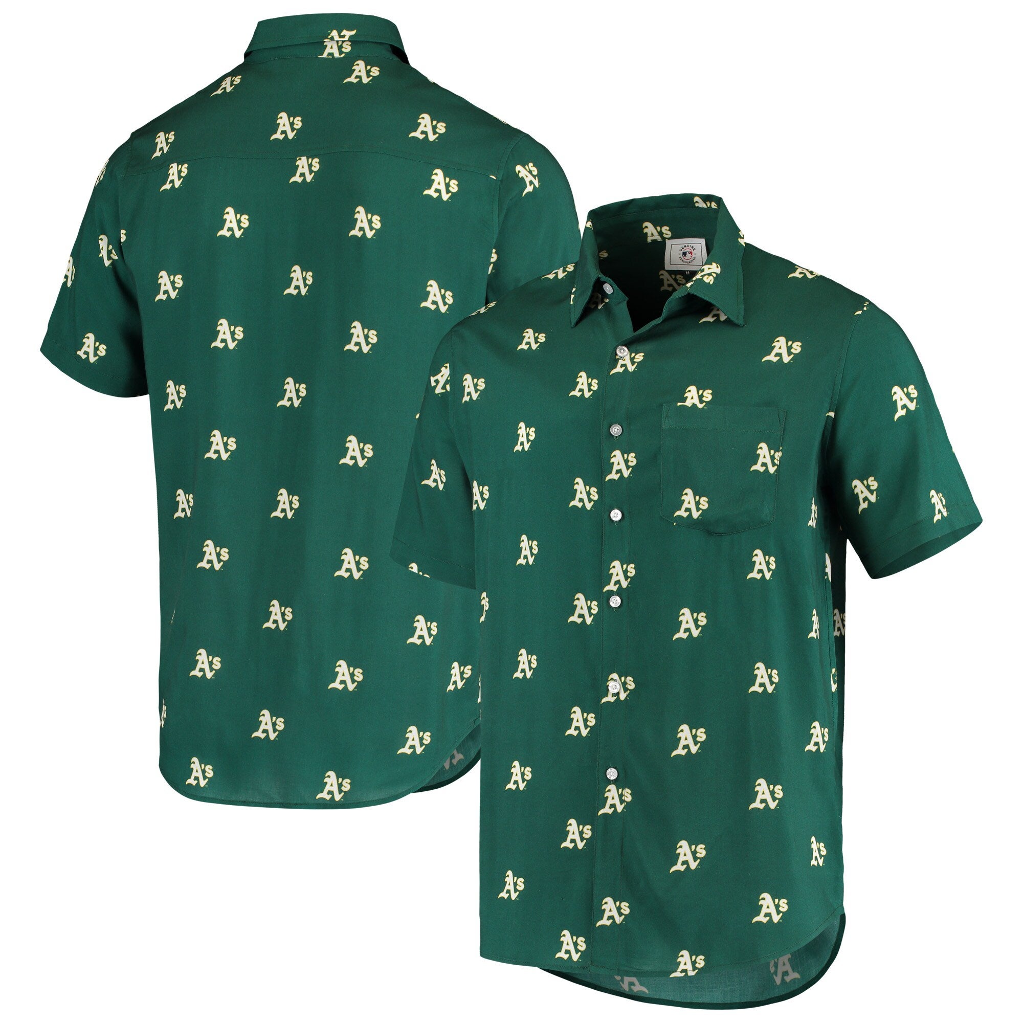 Men's Oakland Athletics Green Mini Print Logo Button-Up Shirt