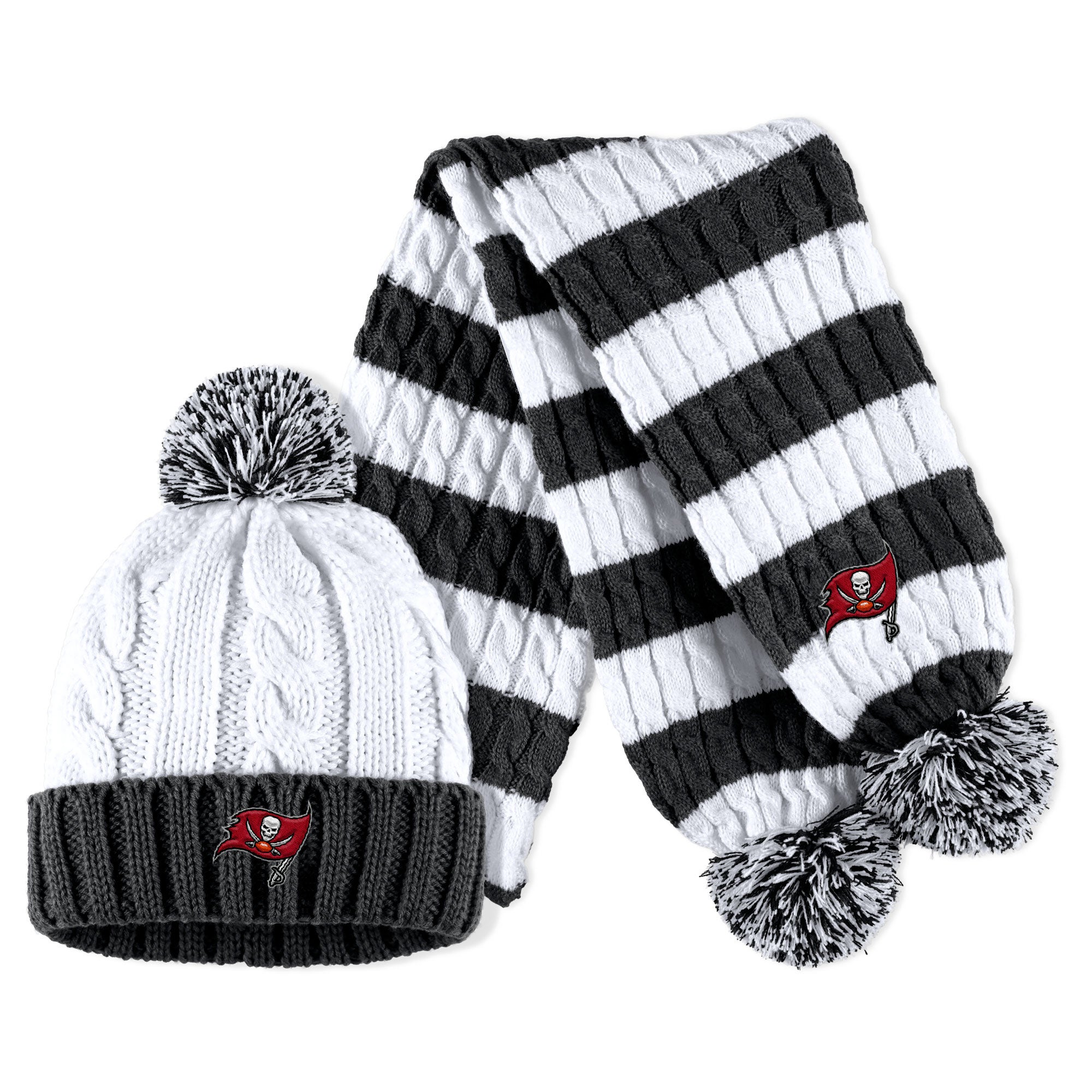 WEAR by Erin Andrews Buccaneers Cable Stripe Knit Hat & Scarf Set - Women's
