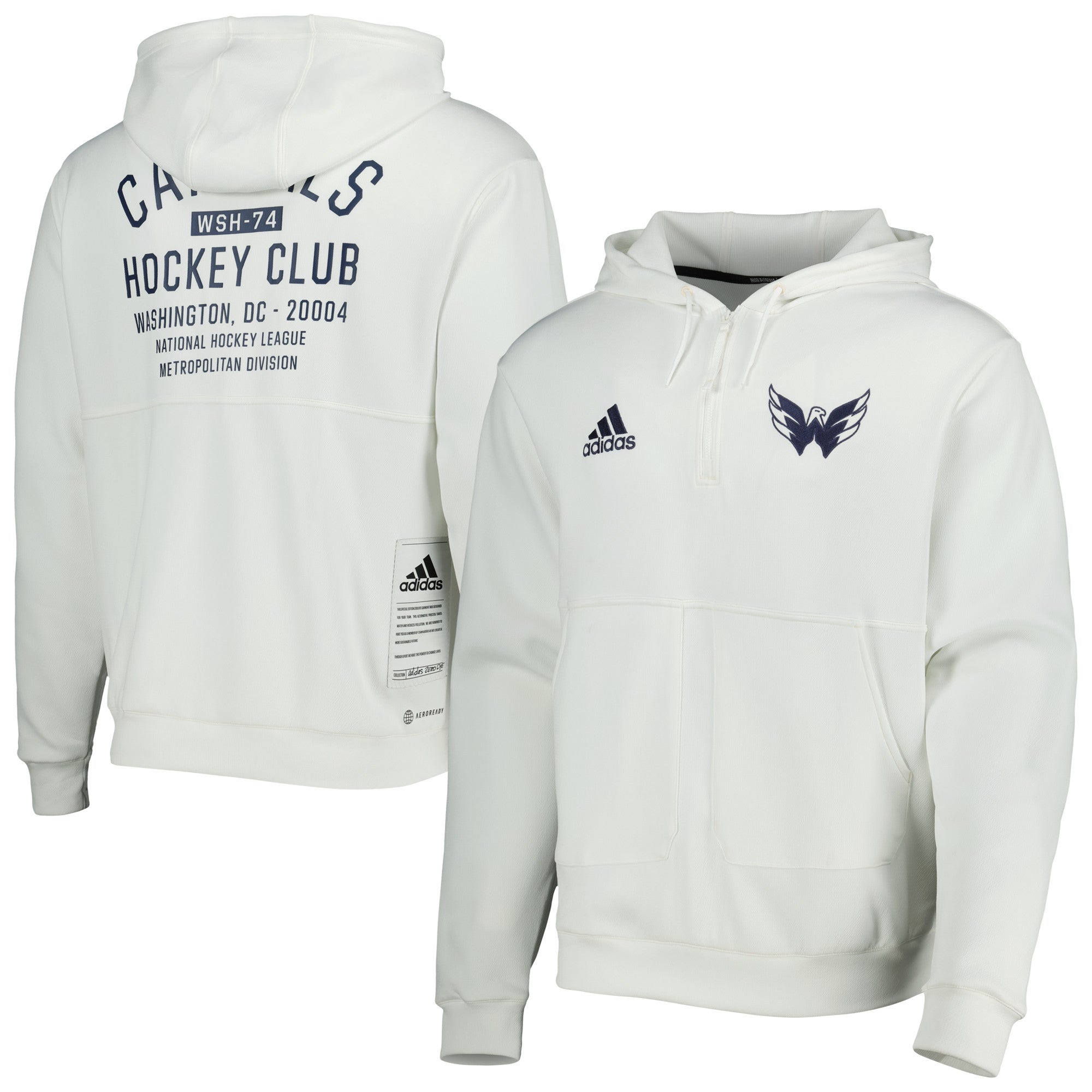 Men's Adidas Navy Washington Capitals Team Long Sleeve Quarter-Zip Hoodie T-Shirt