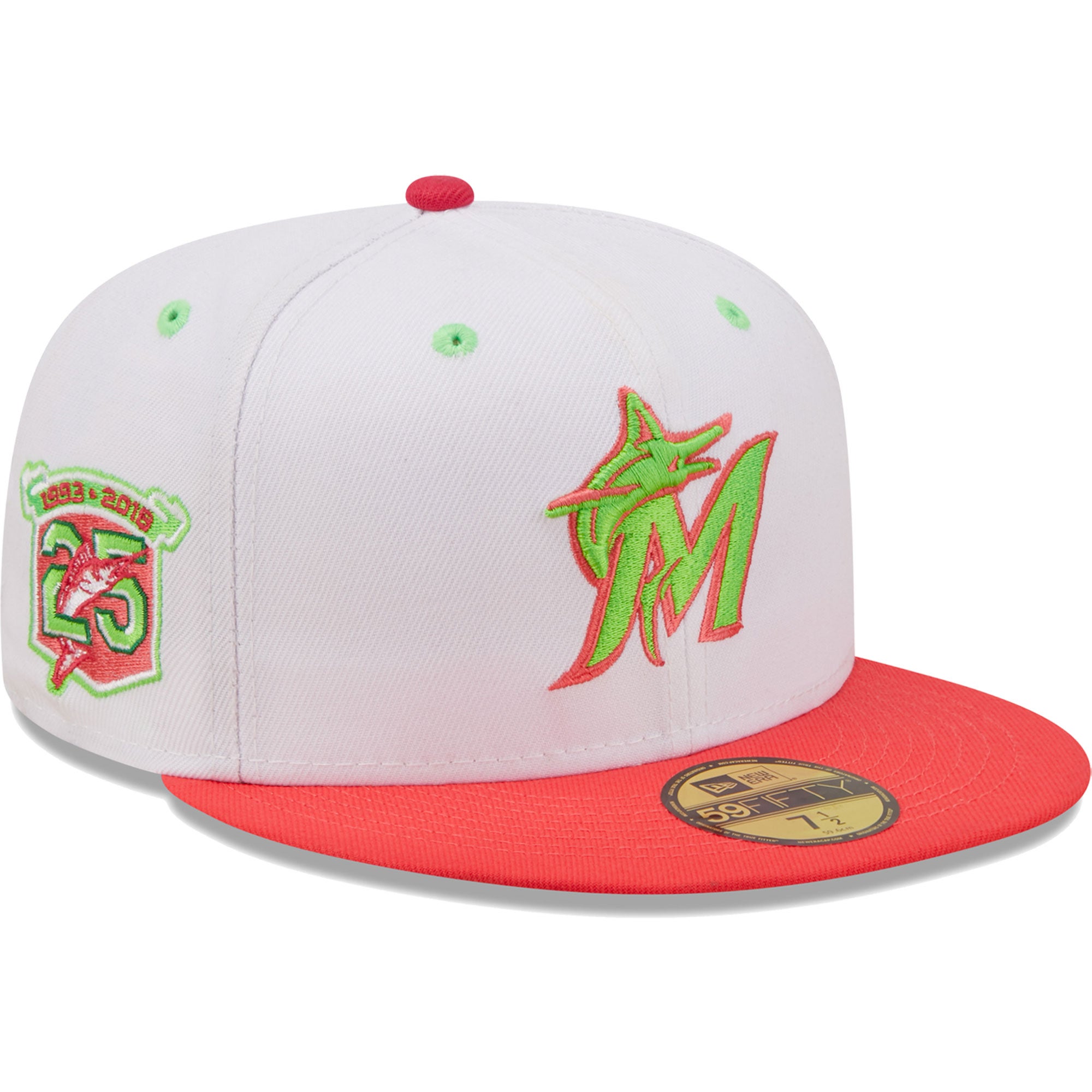 Men's New Era White/Coral Miami Marlins 25th Anniversary Strawberry Lolli 59FIFTY Fitted Hat