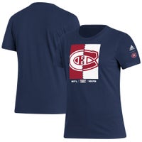 Women's Montreal Canadiens WEAR by Erin Andrews Navy Waffle Henley Long  Sleeve T-Shirt