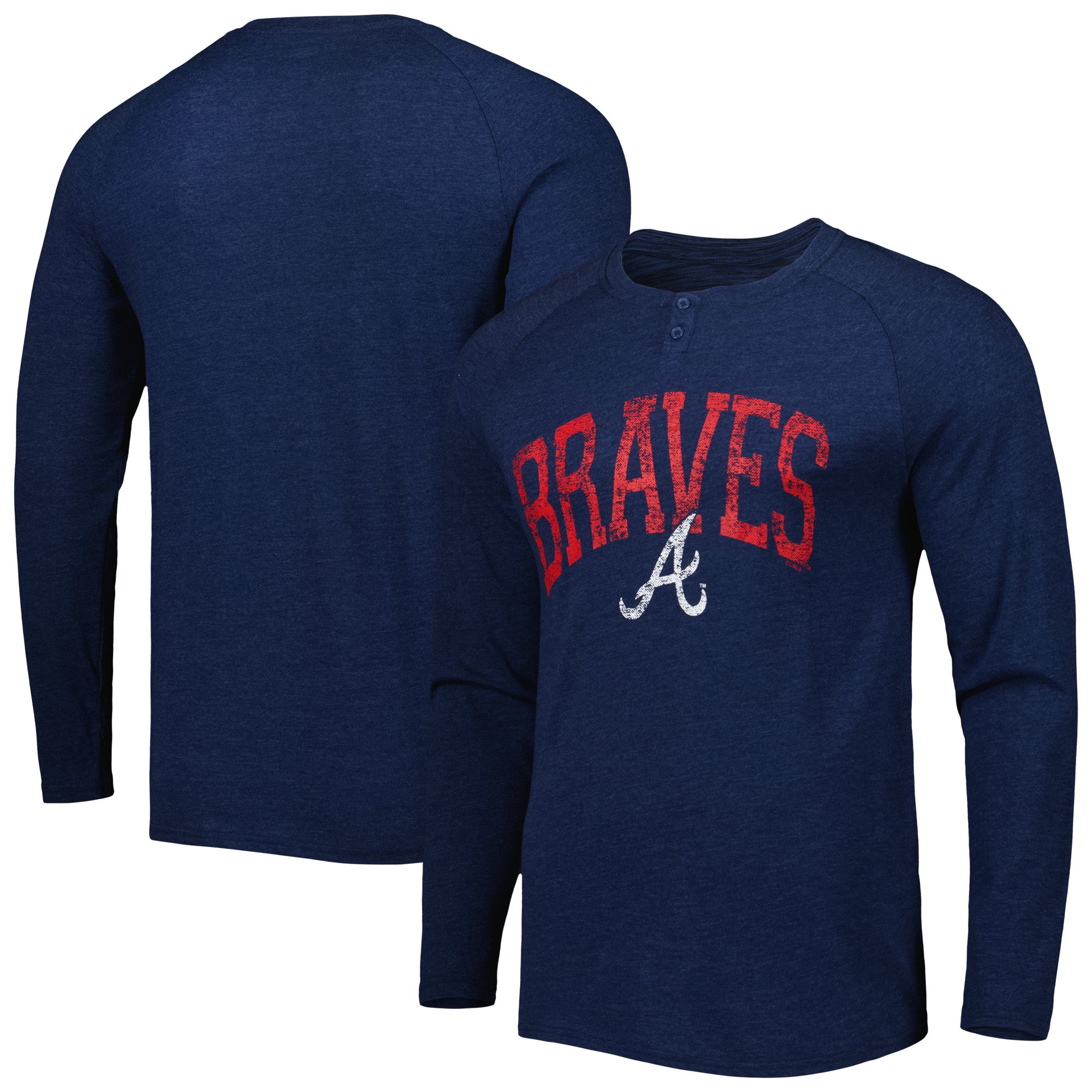 Men's Concepts Sport Navy Atlanta Braves Inertia Raglan Long Sleeve Henley T-Shirt