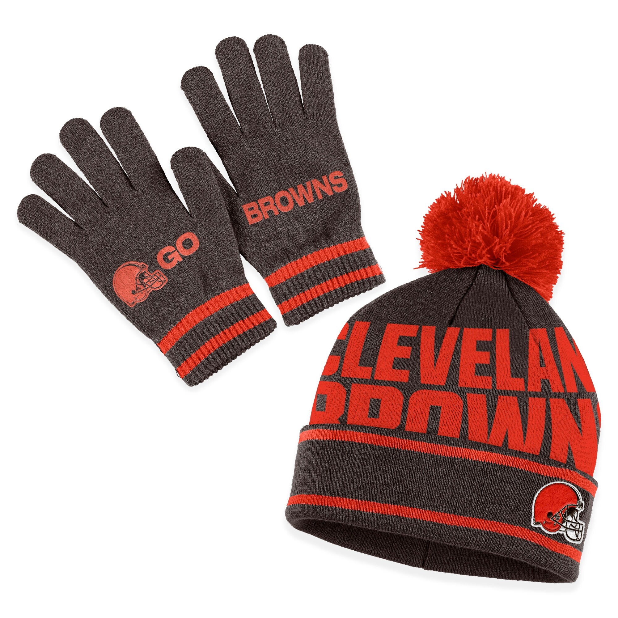 WEAR by Erin Andrews Browns Double Jacquard Knit Hat & Gloves Set - Women's