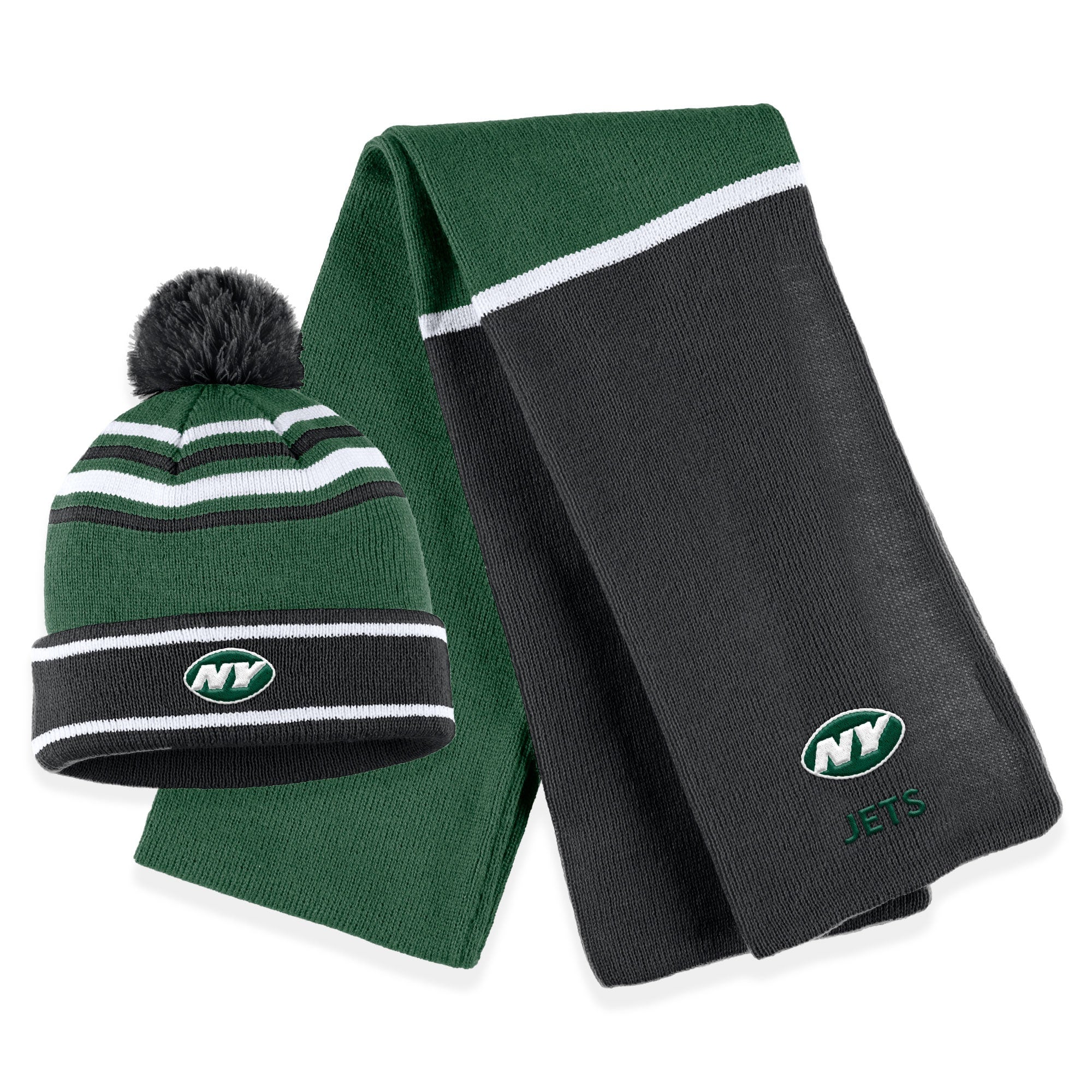 WEAR by Erin Andrews Jets Colorblock Knit Hat & Scarf Set