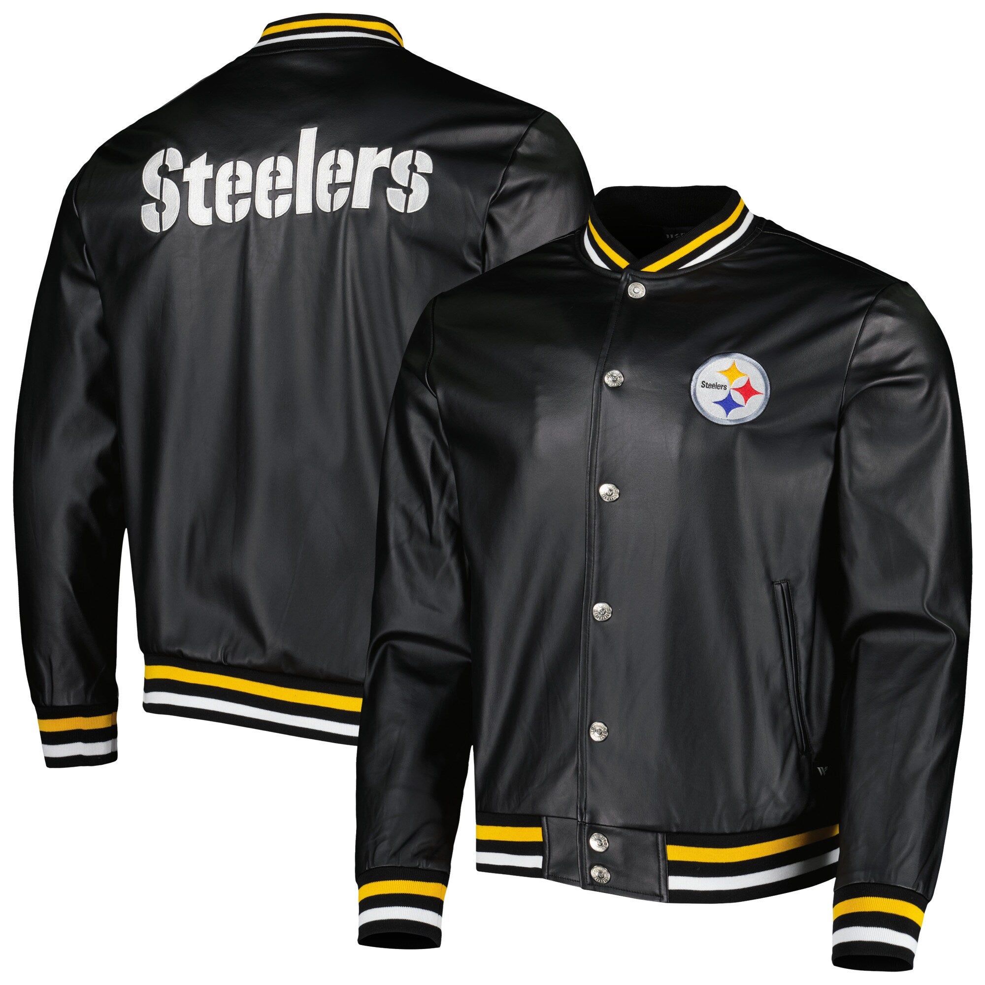 Wild Collective Women's Steelers Faux Leather Bomber Jacket