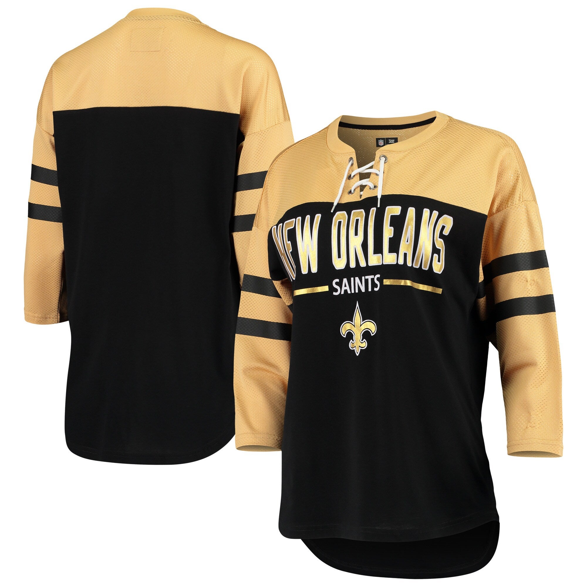 Women's New Era Black New Orleans Saints Lace-Up Raglan T-Shirt