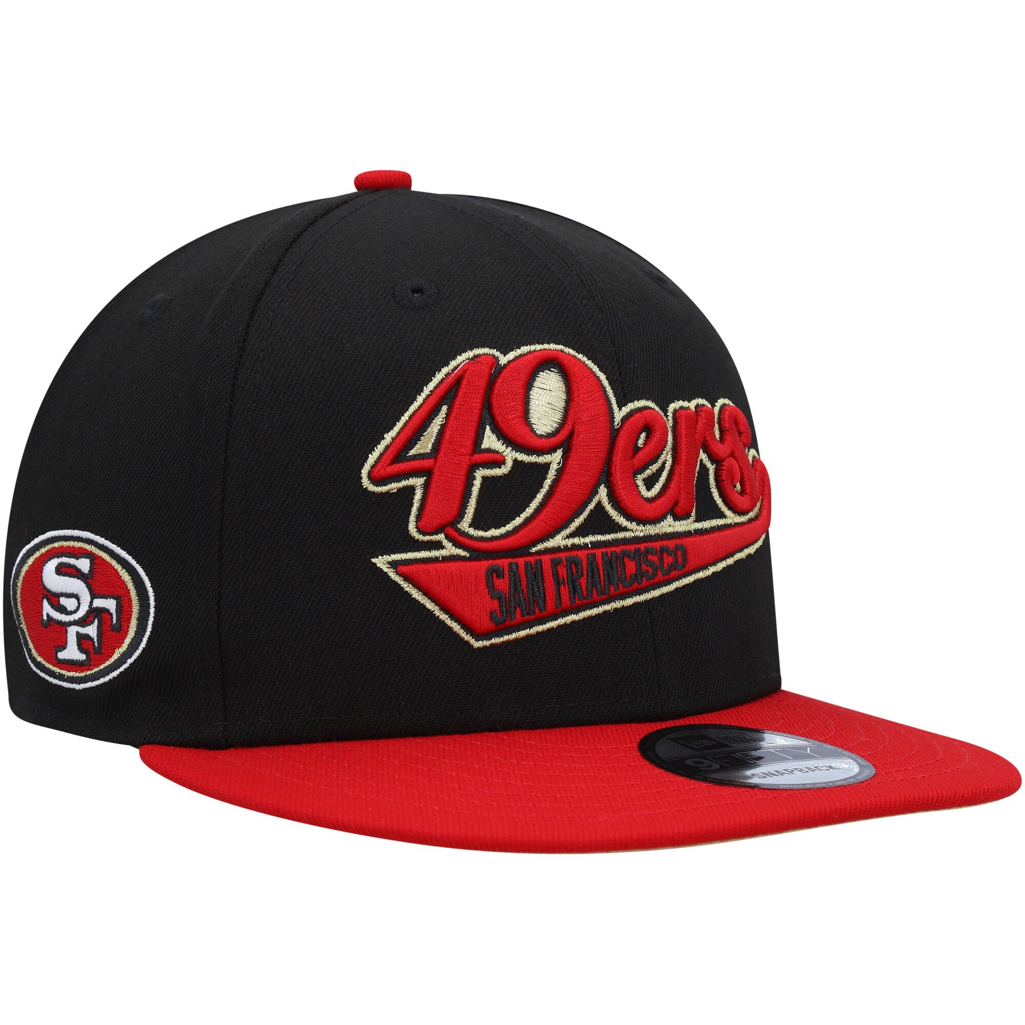 San Francisco 49ers Script Black Red Gold 59Fifty Fitted Hat by