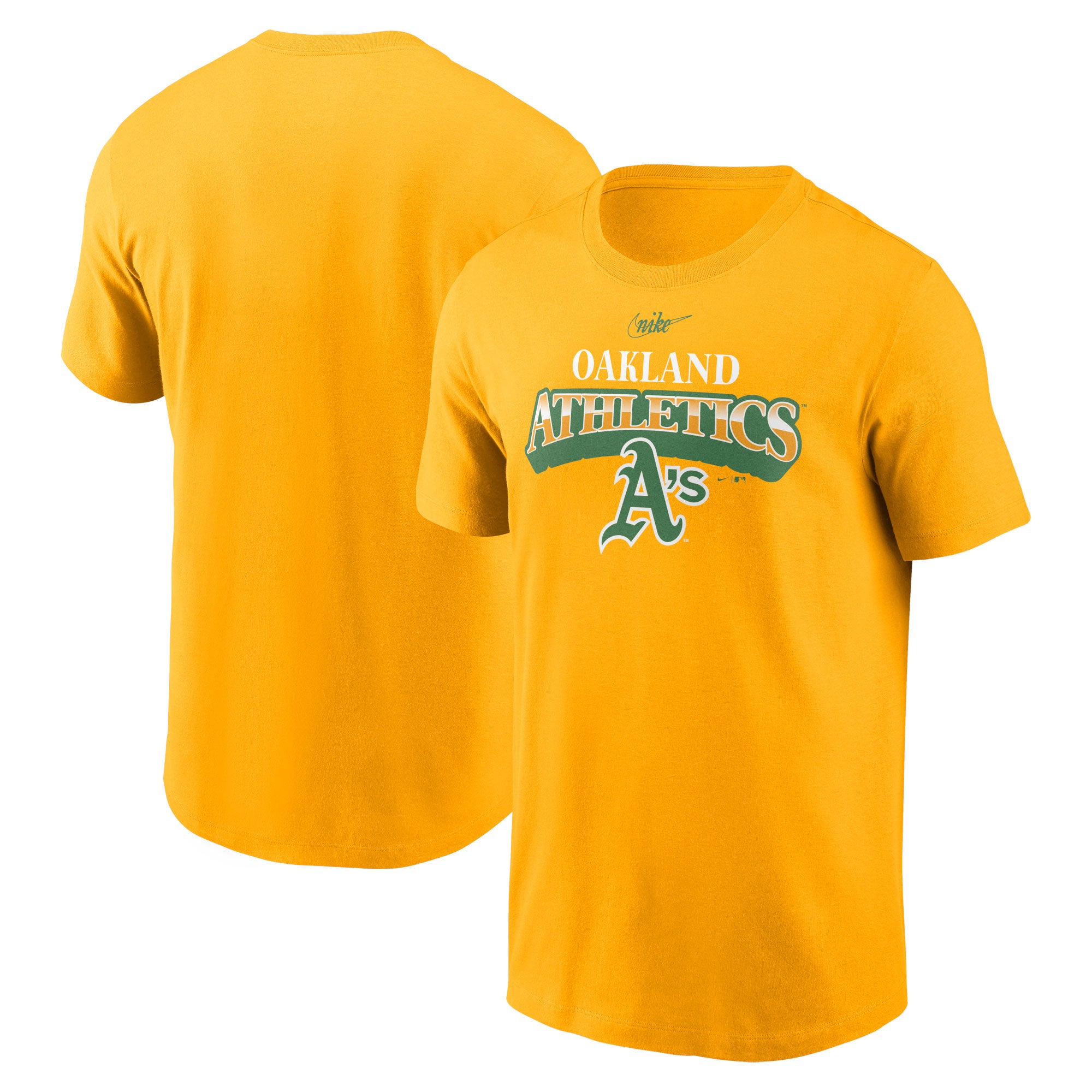 Nike Men's Oakland Athletics Yellow Cooperstown Logo T-Shirt