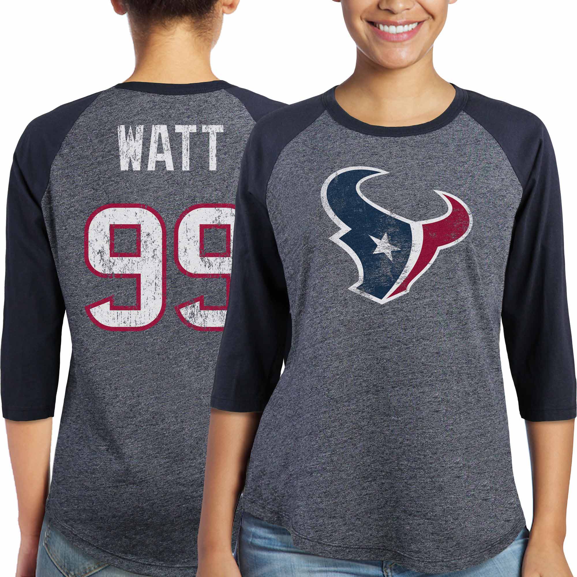 Fanatics Texans Majestic Three-Quarter Sleeve T-Shirt - Women's