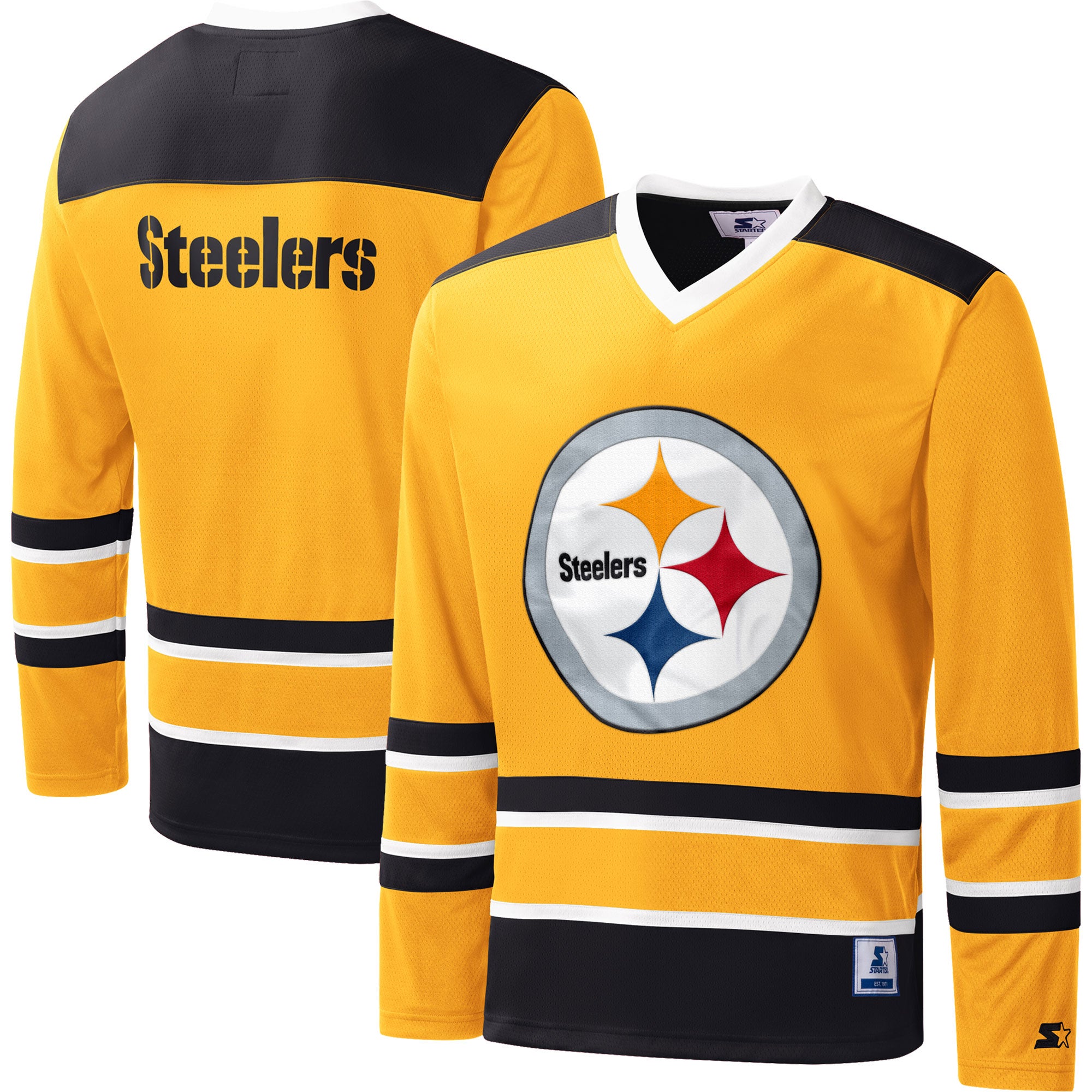 Starter Steelers Cross-Check V-Neck Long Sleeve T-Shirt