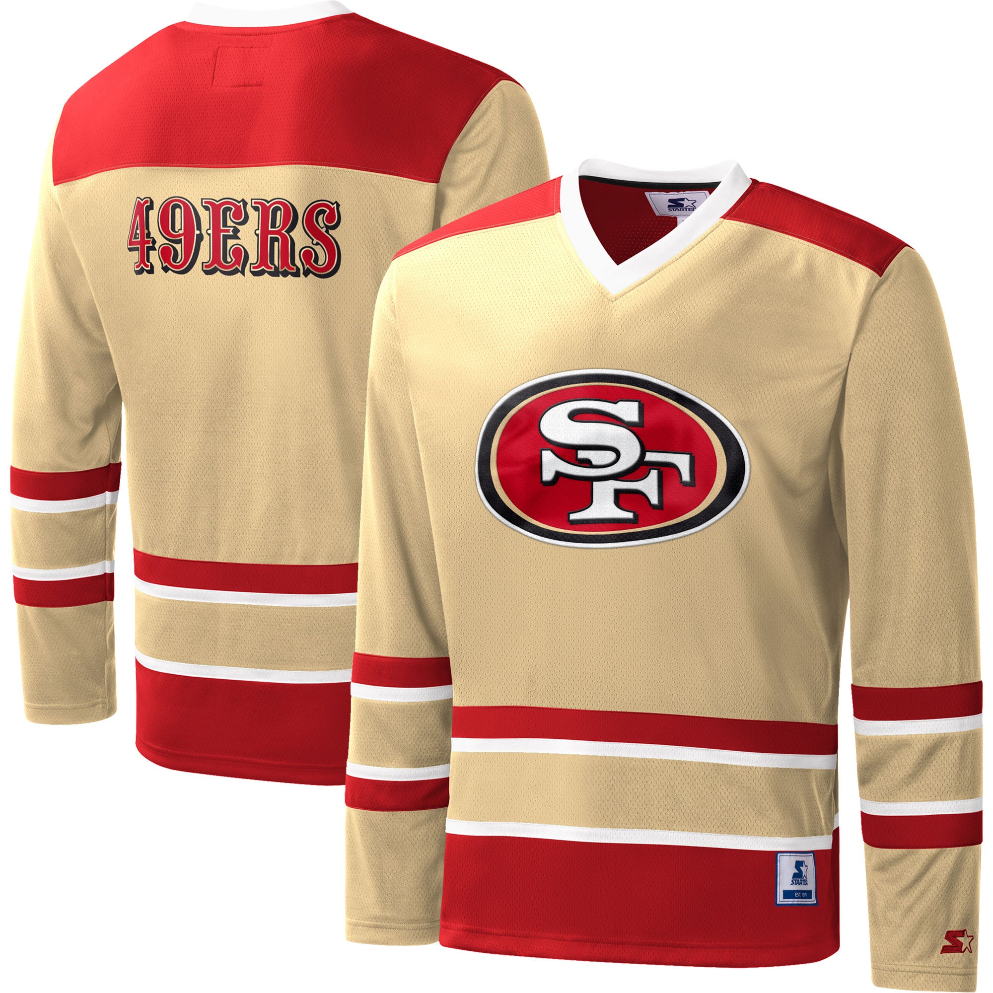 Starter 49ers Cross-Check V-Neck Long Sleeve T-Shirt