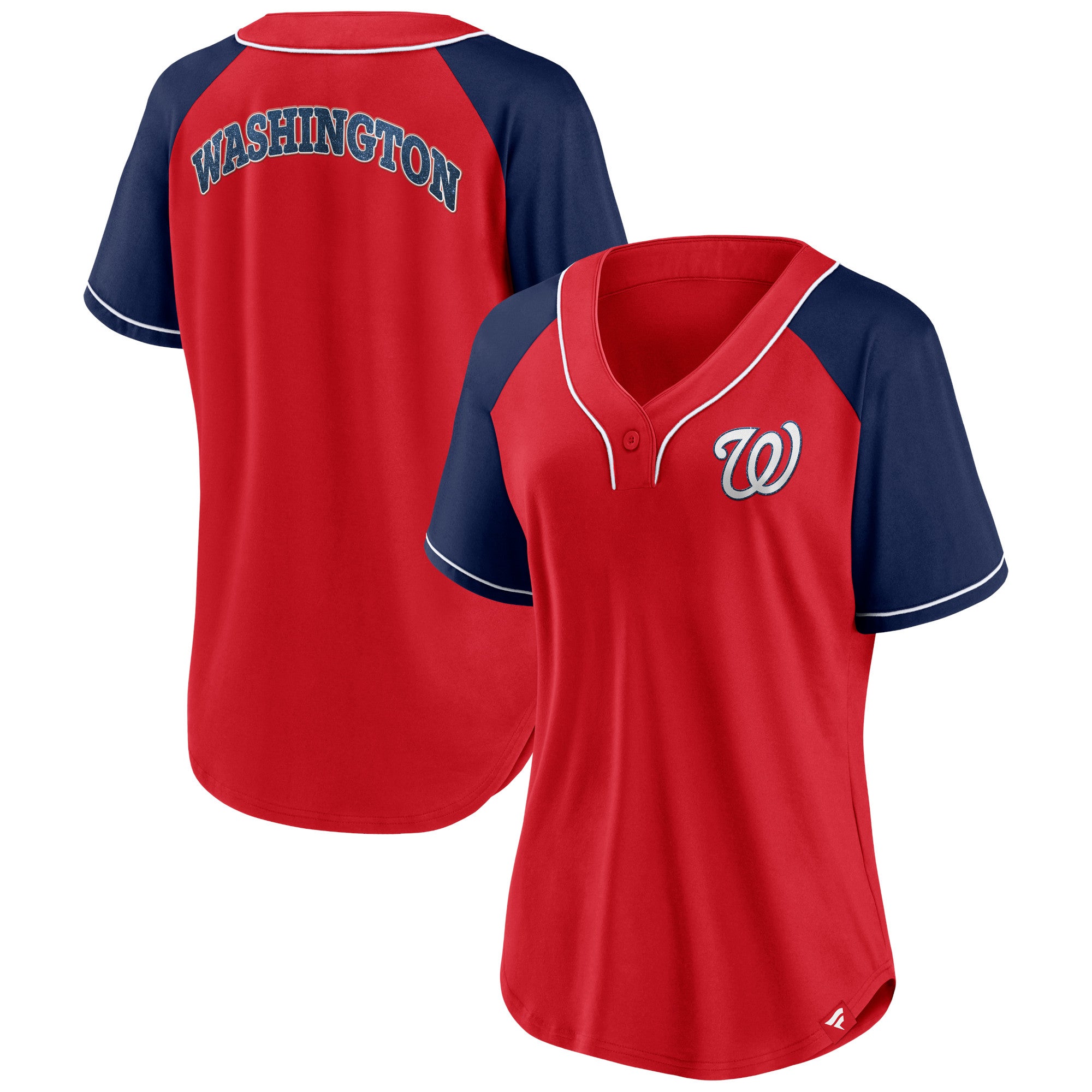 Women's Fanatics Branded Red Washington Nationals Ultimate Style Raglan V-Neck T-Shirt