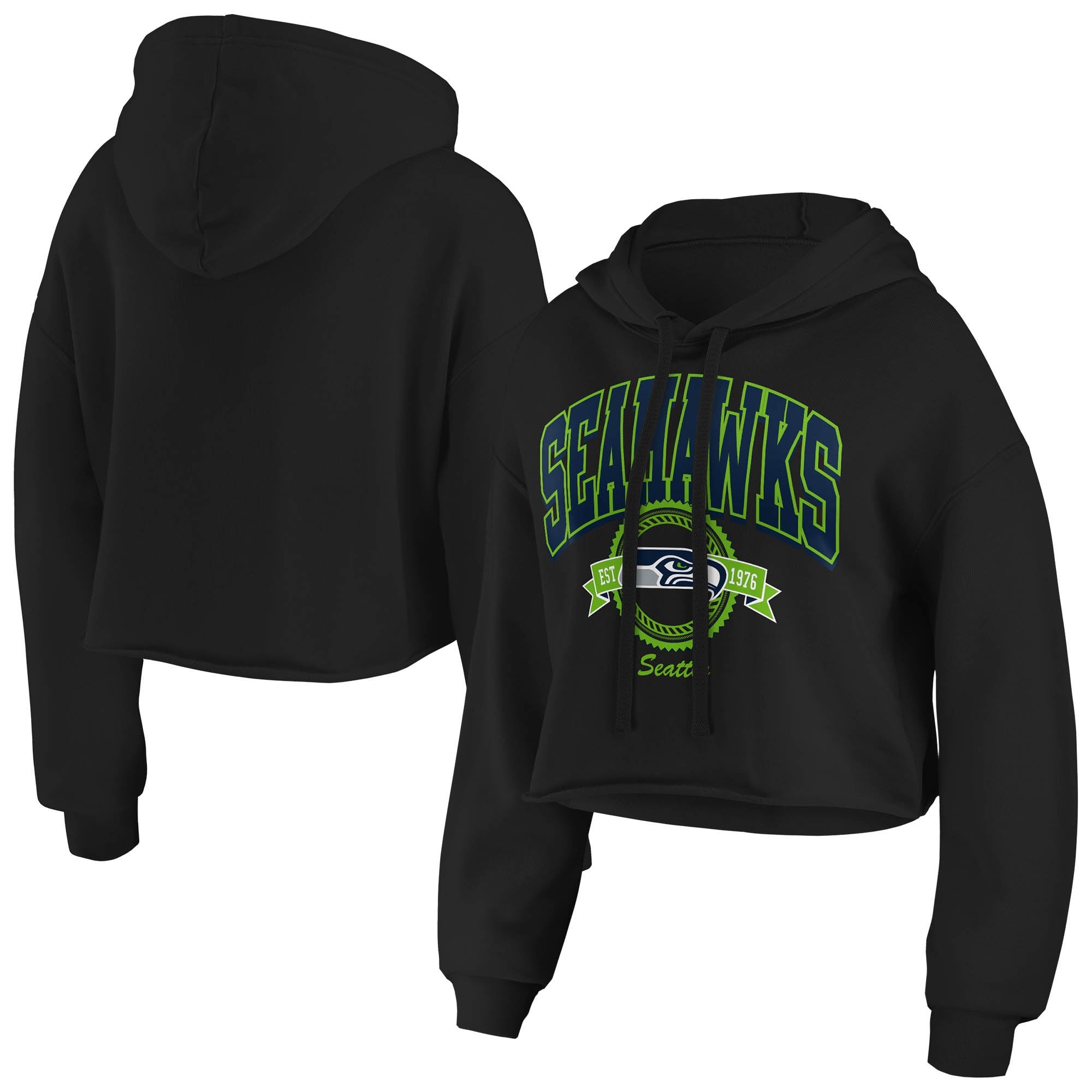 WEAR by Erin Andrews Seahawks Fleece Cropped Pullover Hoodie - Women's