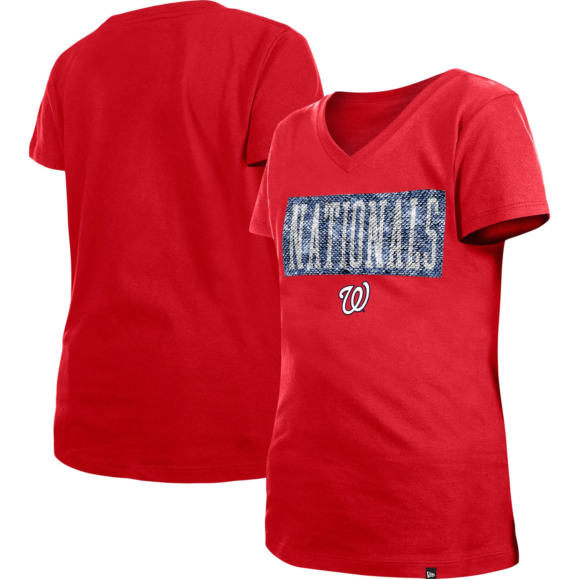 MLB Washington Nationals Women's Short Sleeve V-Neck Fashion T-Shirt - S