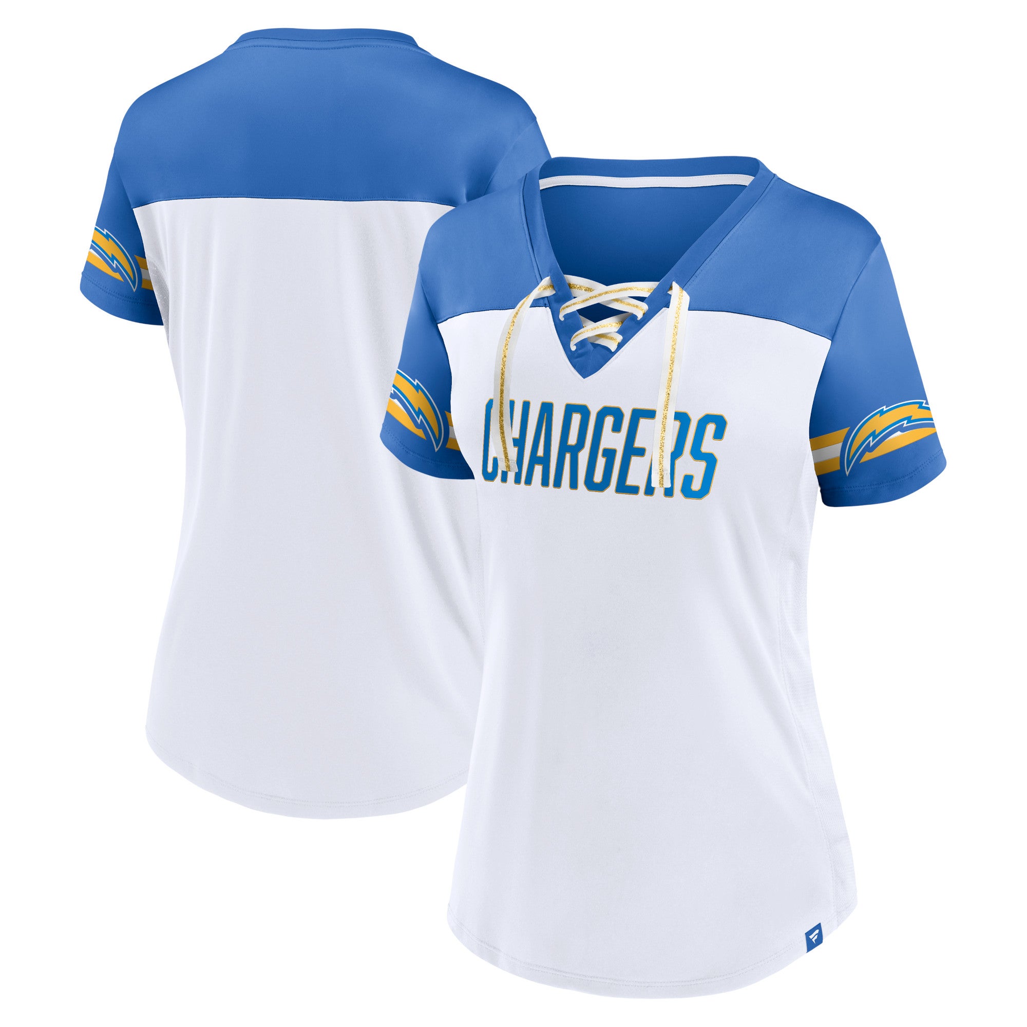 Fanatics Chargers Dueling Slant V-Neck Lace-Up T-Shirt - Women's