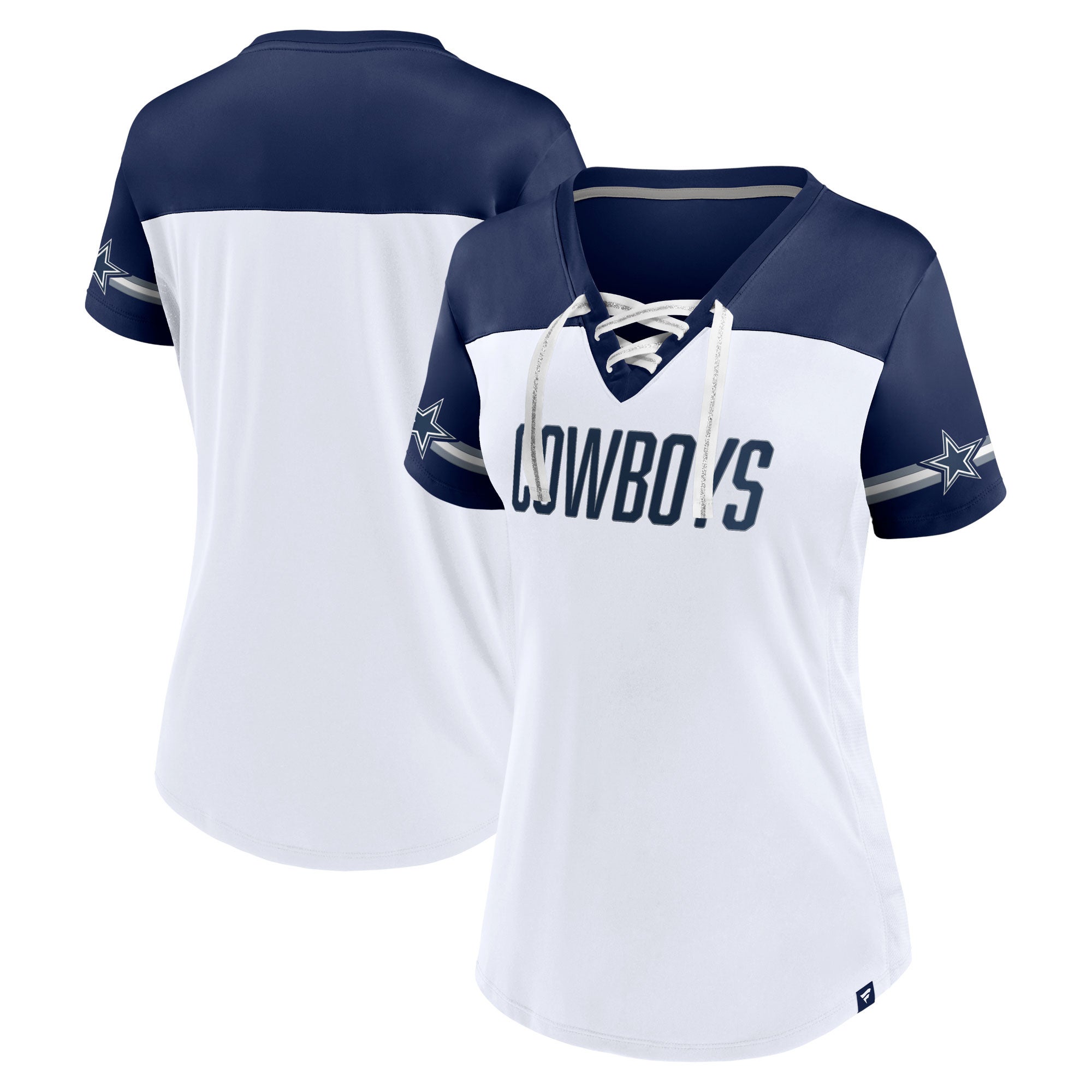 Fanatics Cowboys Dueling Slant V-Neck Lace-Up T-Shirt