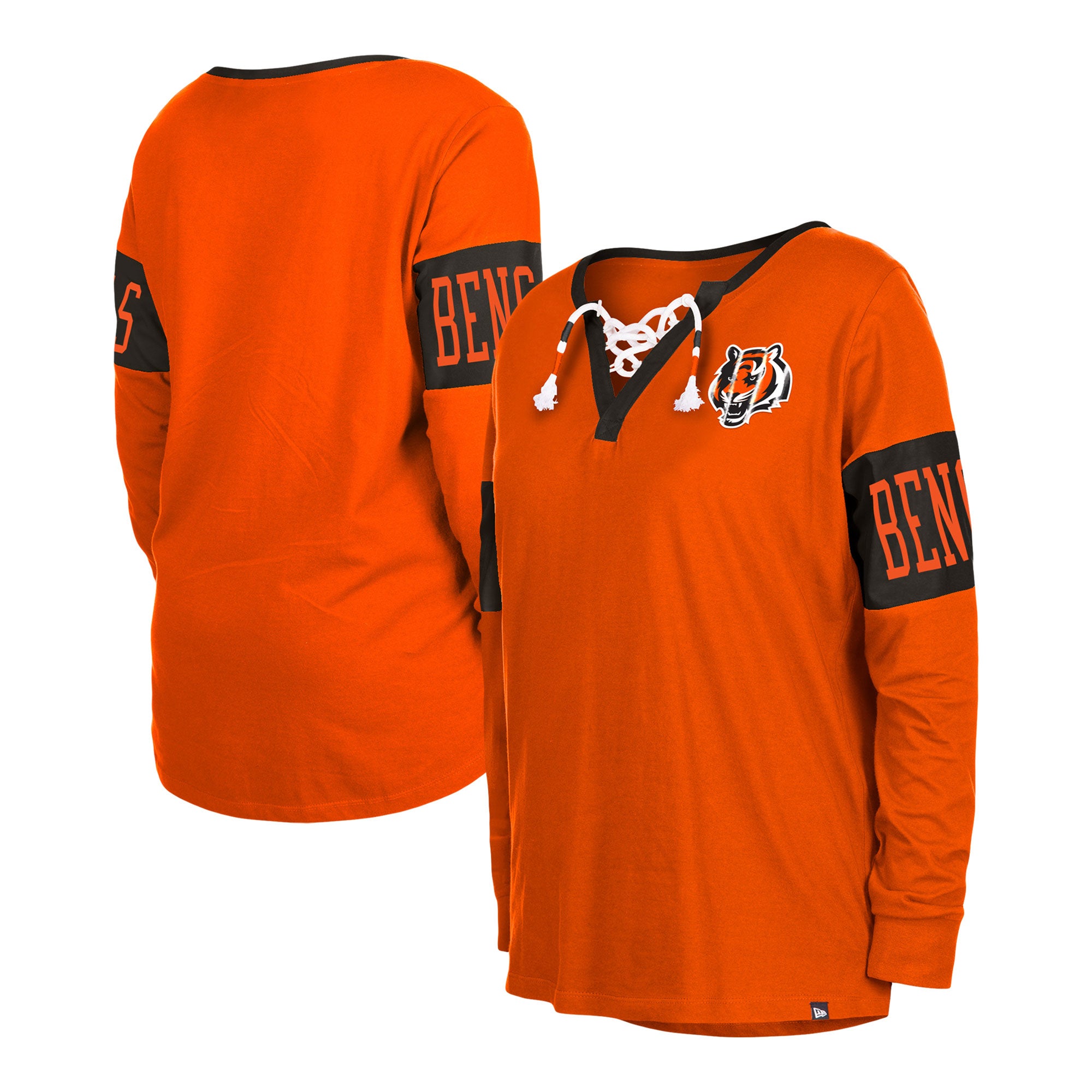 New Era Bengals Lace-Up Notch Neck Long Sleeve T-Shirt