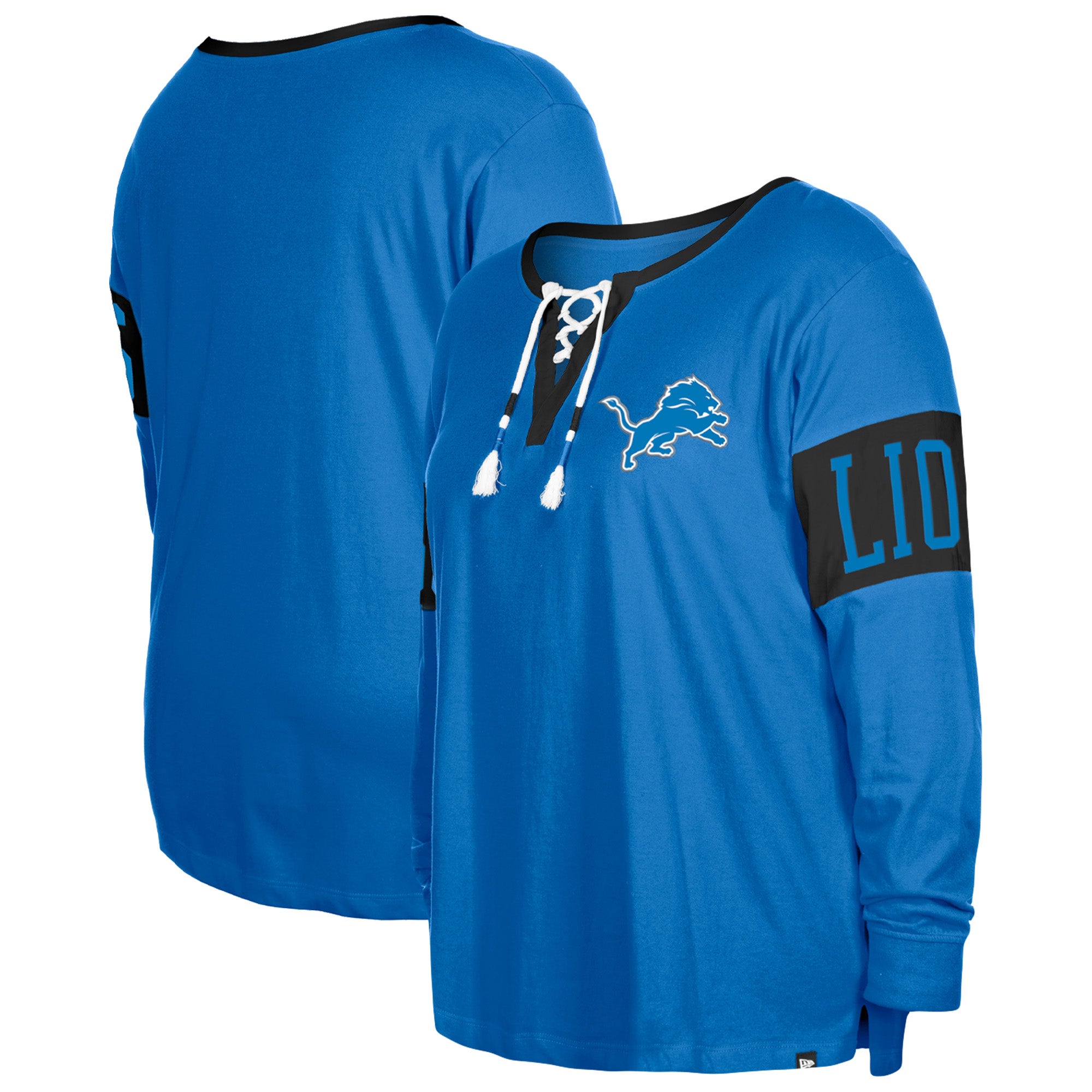 New Era / Women's Detroit Lions Blue Lace-Up V-Neck T-Shirt