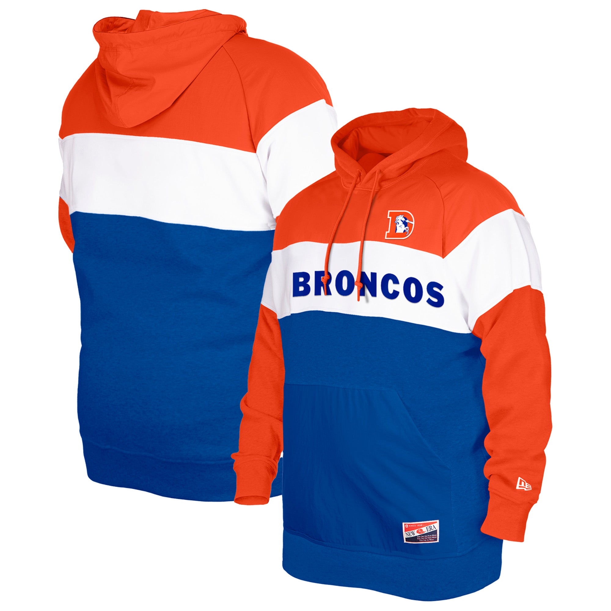 New Era Broncos Throwback Colorblocked Pullover Hoodie