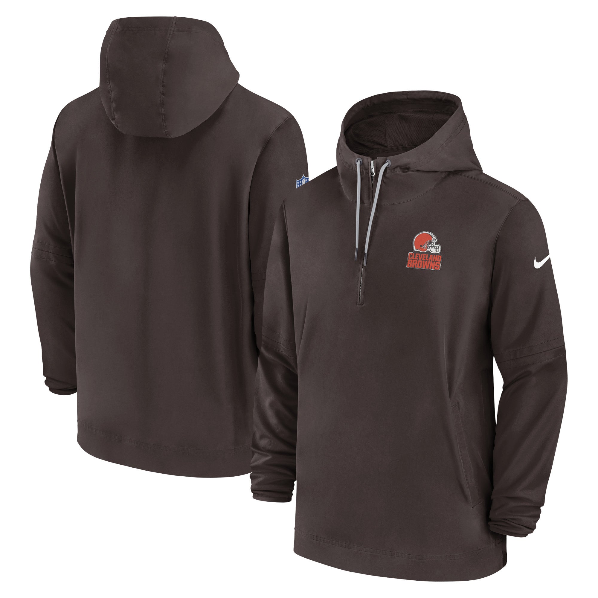 Cleveland Browns Sideline Men's Nike NFL 1/2-Zip Hooded Jacket.