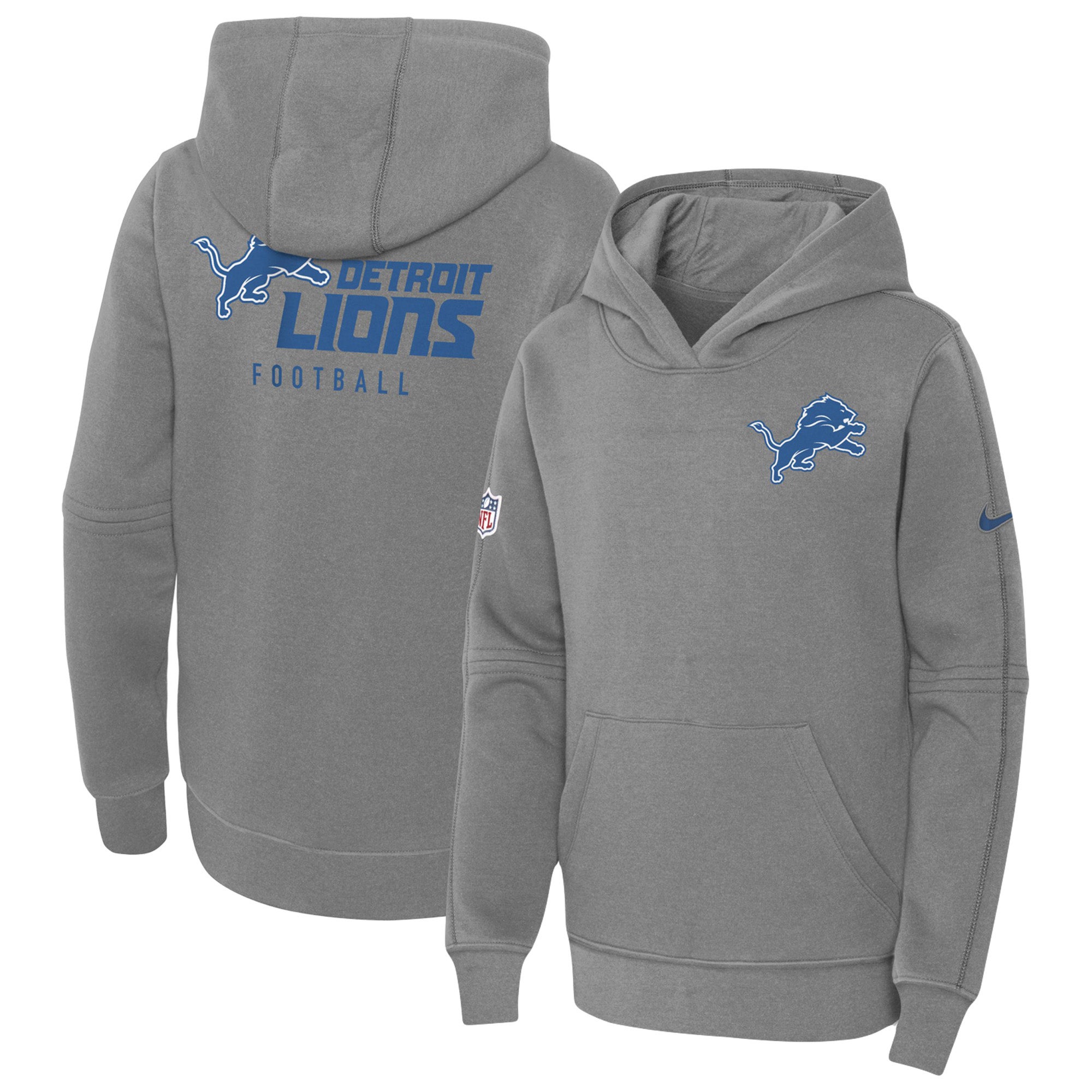 Nike Youth Detroit Lions Sideline Club Grey Pullover Hoodie