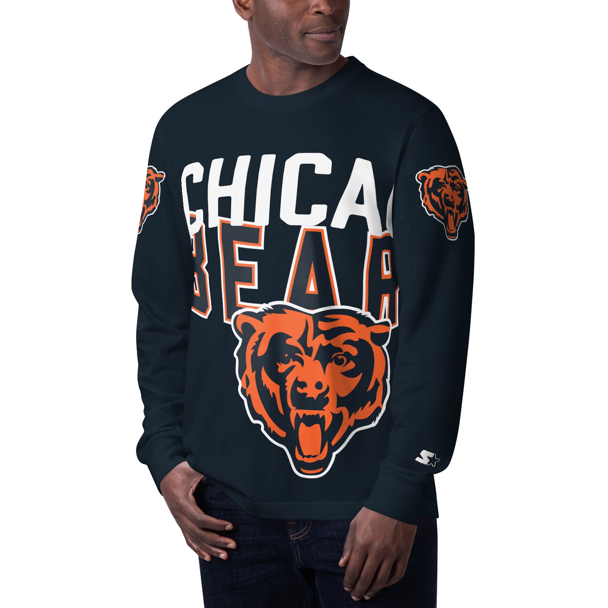 Men's Starter Navy Chicago Bears Clutch Hit Long Sleeve T-Shirt Size: Small