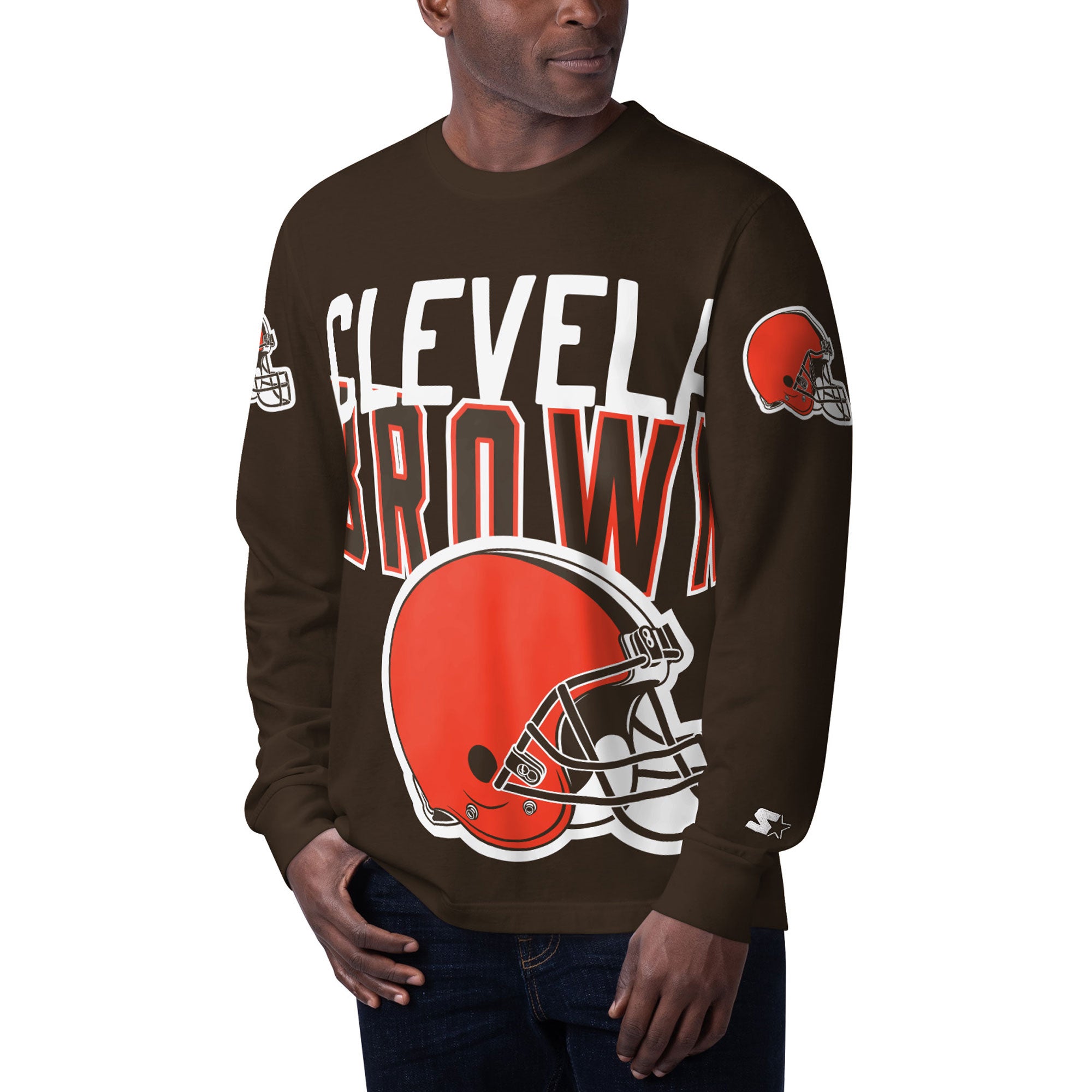 Men's Starter Brown Cleveland Browns Clutch Hit Long Sleeve T-Shirt Size: Extra Large