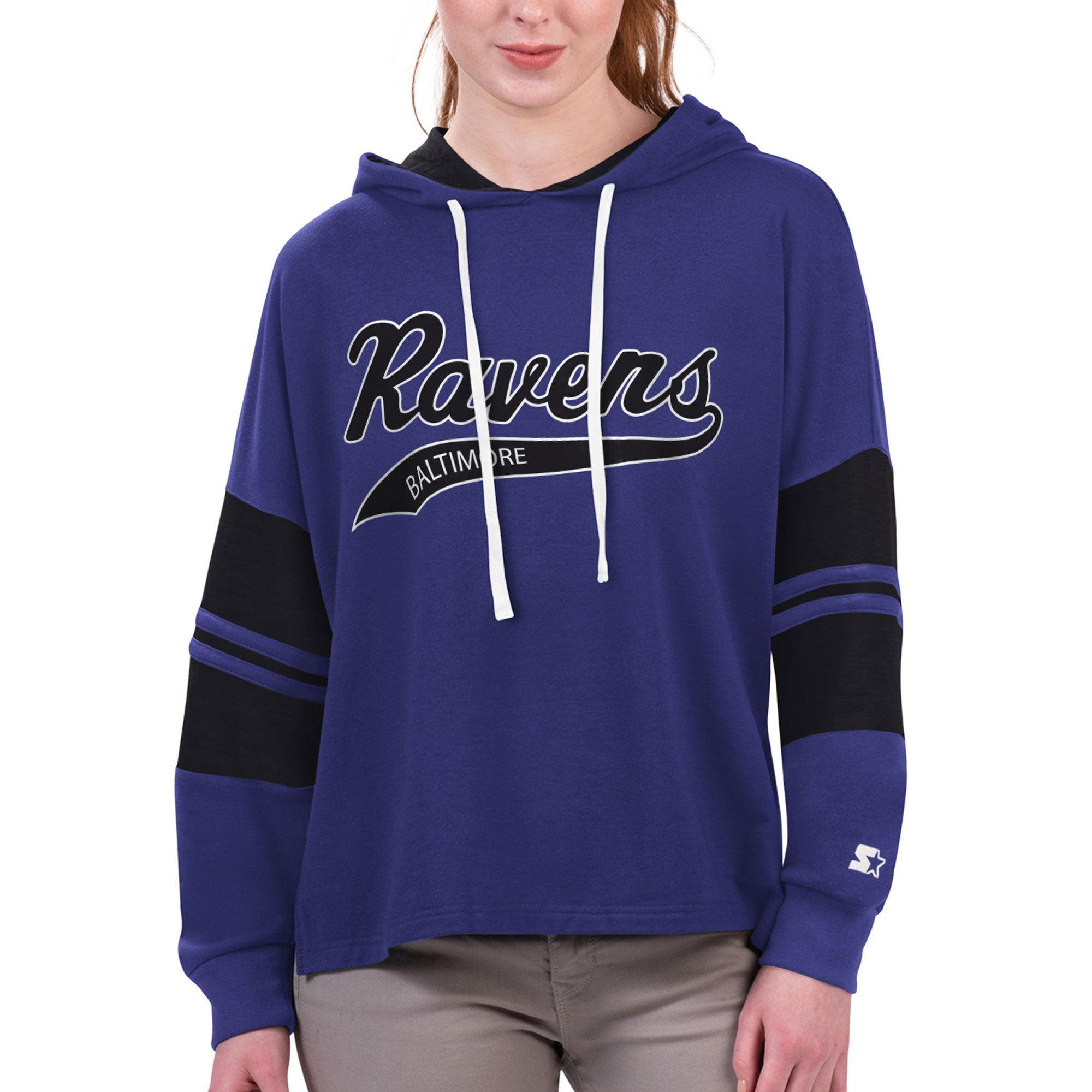 Starter Ravens Bump & Run Long Sleeve Hoodie T-Shirt