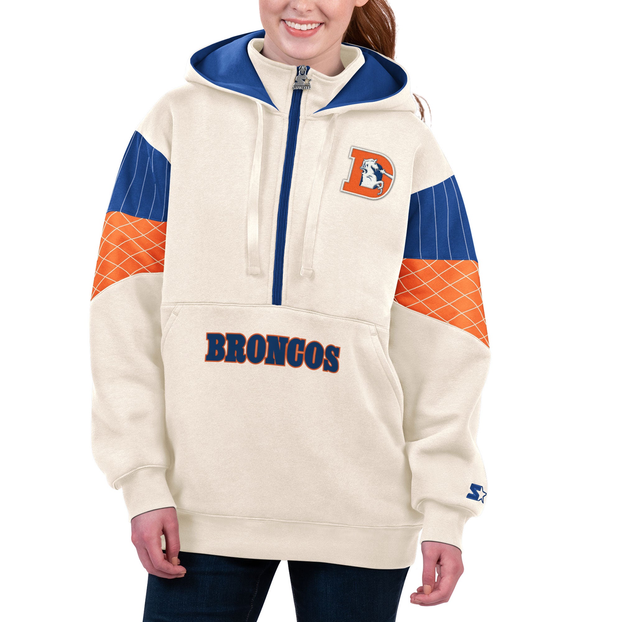 Starter Broncos Throwback Teammate 1/2 Zip Hoodie