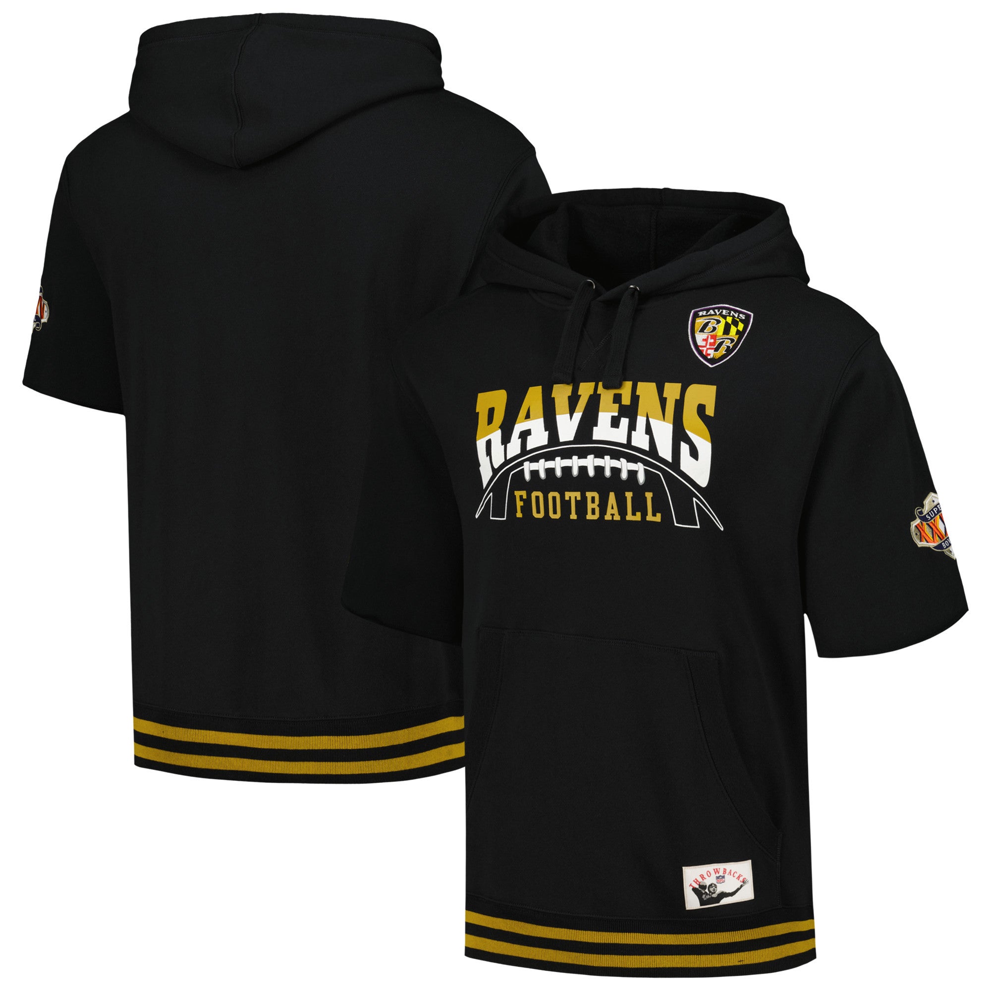 Baltimore Ravens Mitchell & Ness Washed Short Sleeve Pullover Hoodie - Black