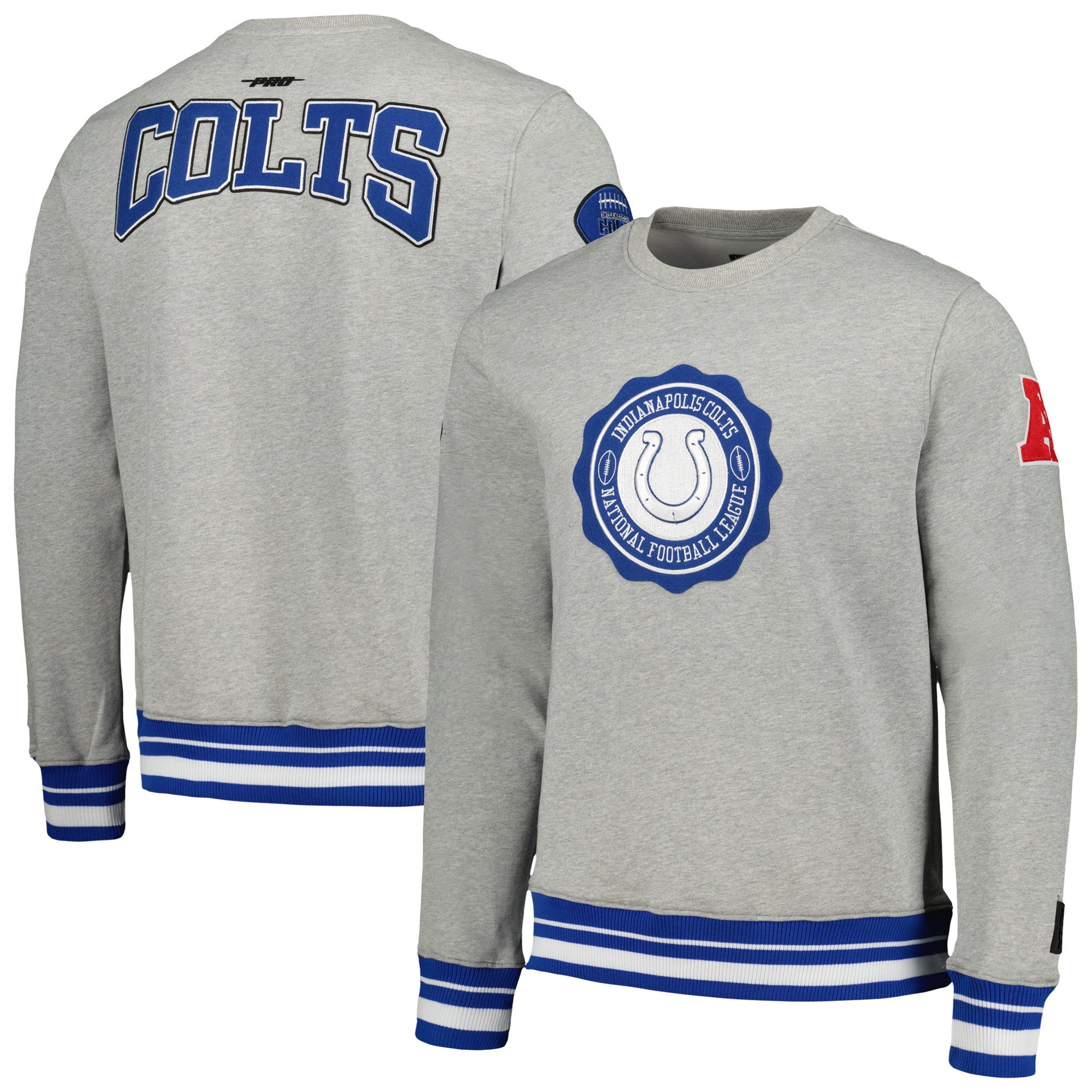 Pro Standard Indianapolis Colts Crest Emblem Rib Flc Crewneck (Heather Grey/royal/orange) S