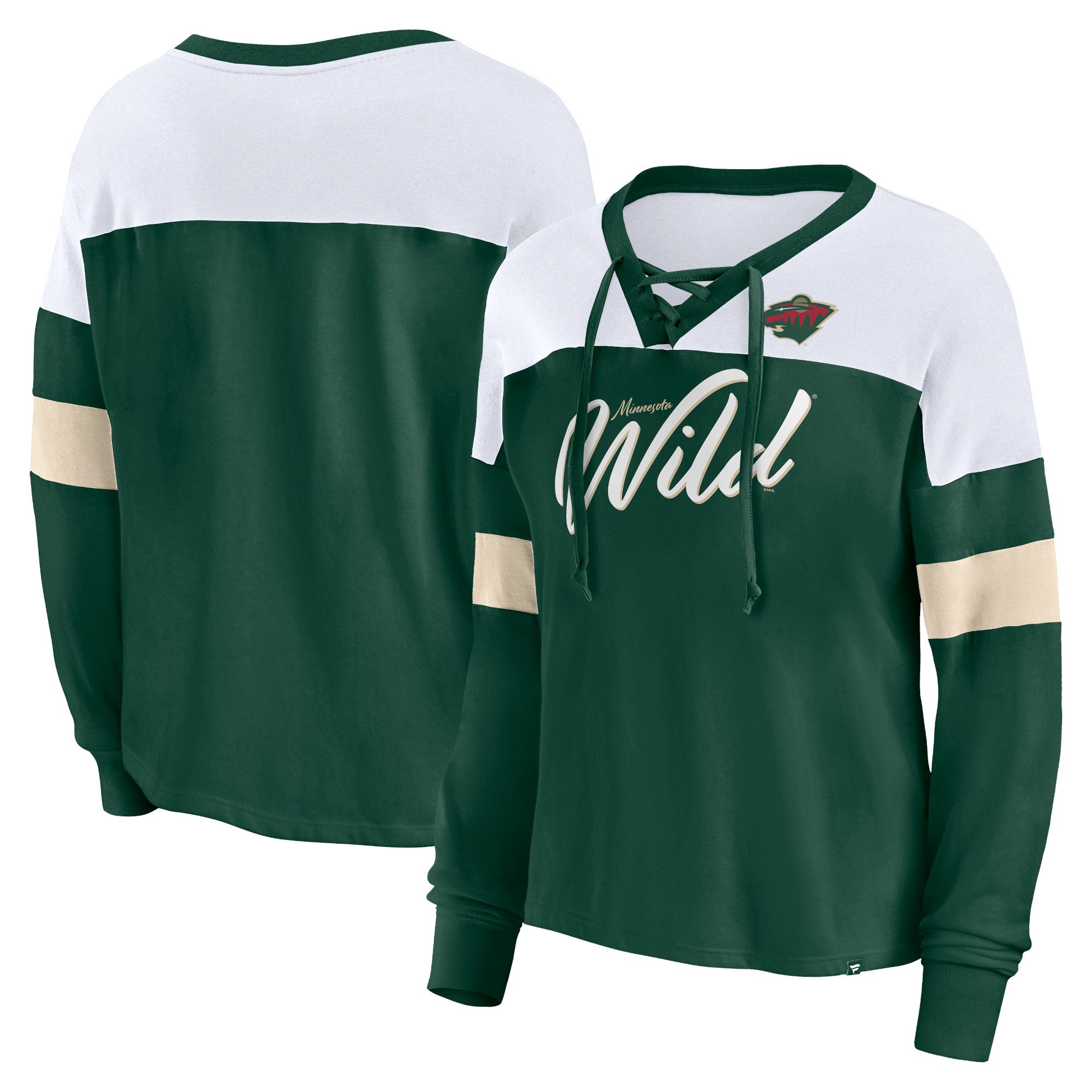 Women's Fanatics Branded Green Minnesota Wild Take The Shot Long Sleeve Lace-Up V-Neck T-Shirt