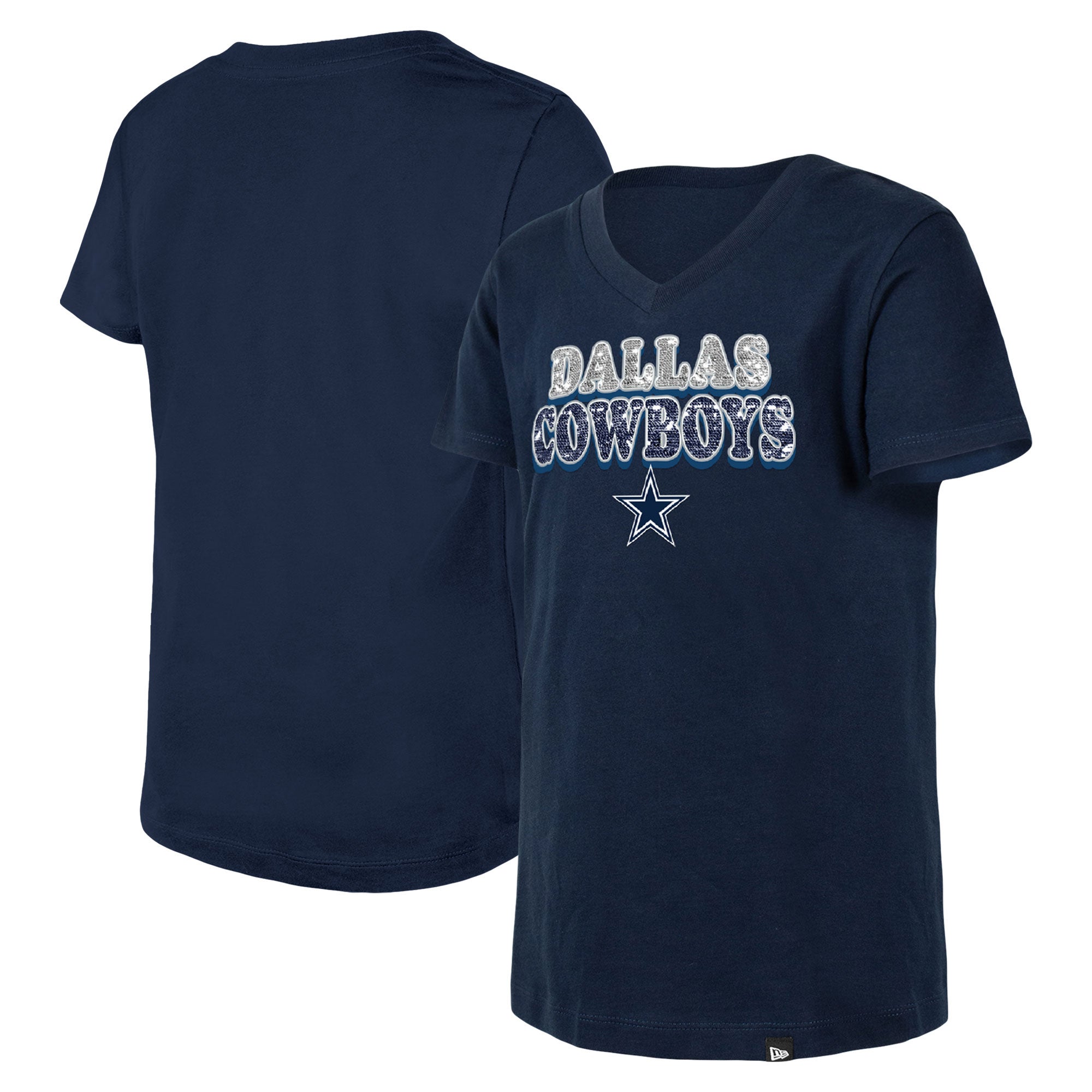 Dallas Cowboys New Era Girls Youth Reverse Sequin V-Neck T-Shirt