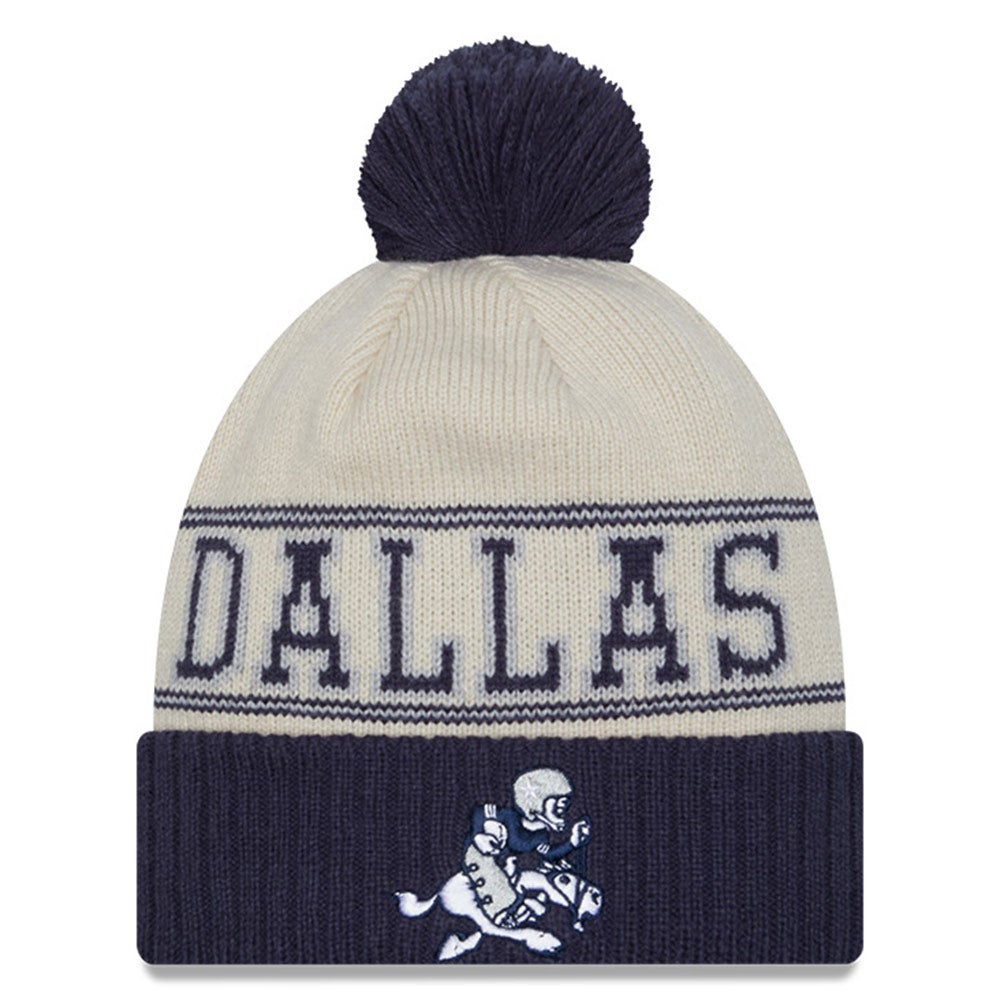 Dallas Cowboys New Era Retro Cuffed Knit Hat with Pom - Cream