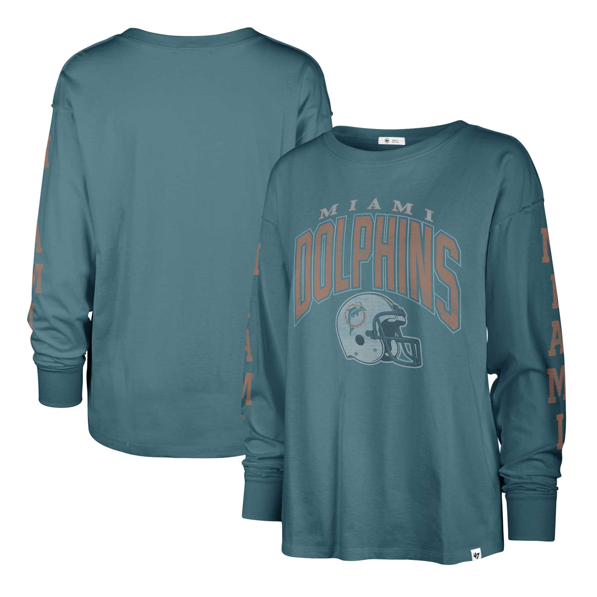 Women's '47 Aqua Miami Dolphins Plus Size Honey Cat SOA Long Sleeve T-Shirt