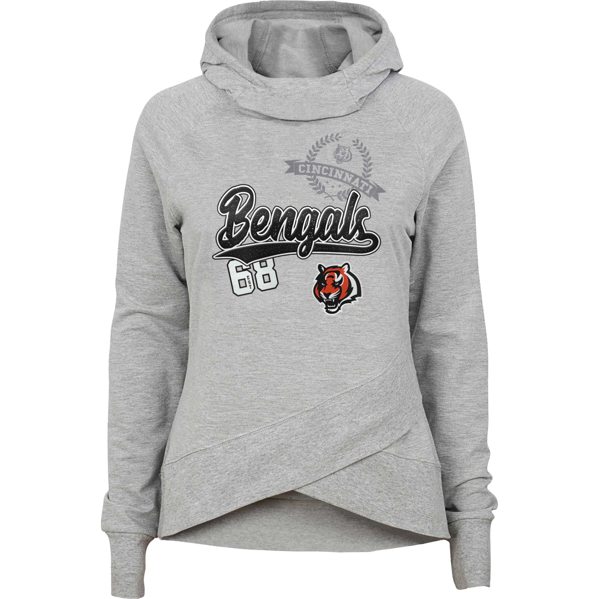 Outerstuff Girls Youth Heather Gray Cincinnati Bengals Go for It Funnel Neck Raglan Pullover Hoodie Size: Medium